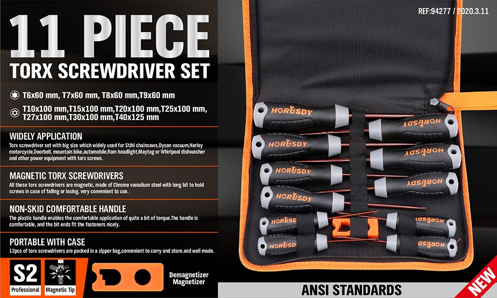 HORUSDY 12Pcs Magnetic Torx Screwdriver Set S2 T6-T40 Star Security Tamper Proof