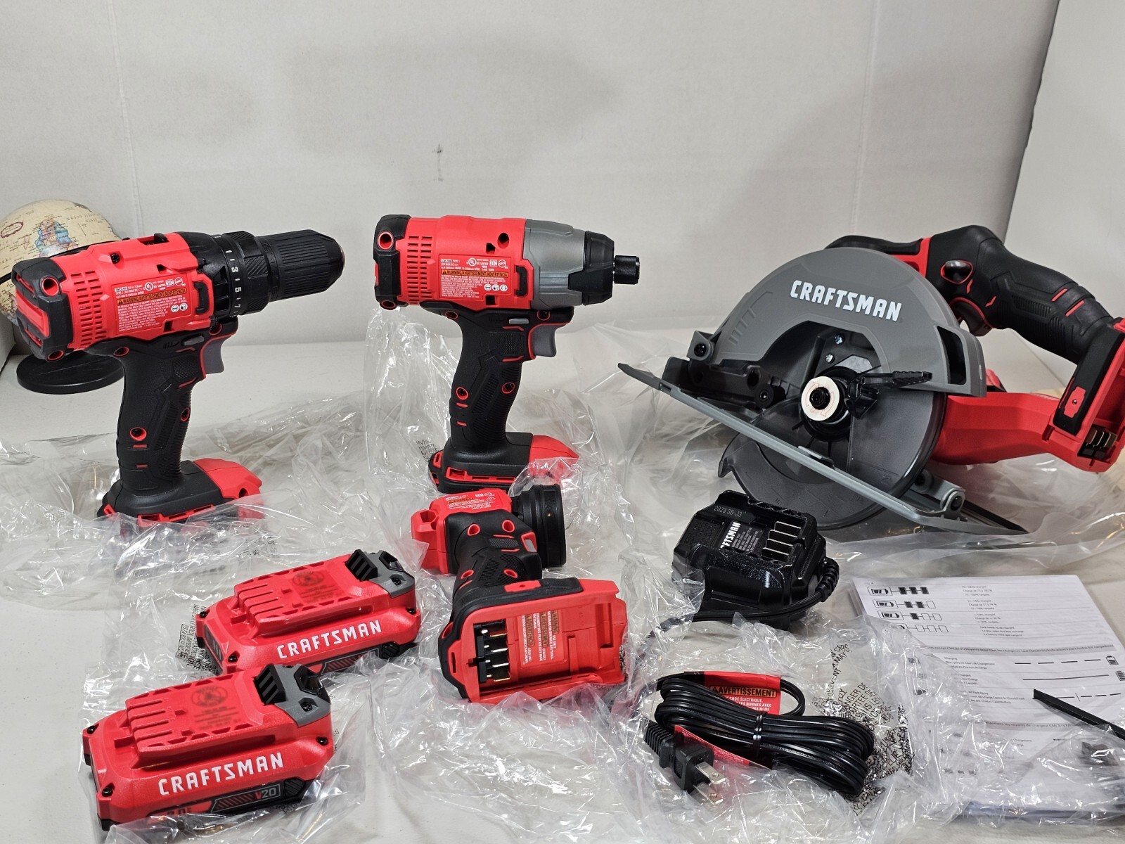 Craftsman CMCK401D2 V20 Li-Ion 4 Tool Combo Kit + (2) 2.0 AH Battery Cordless