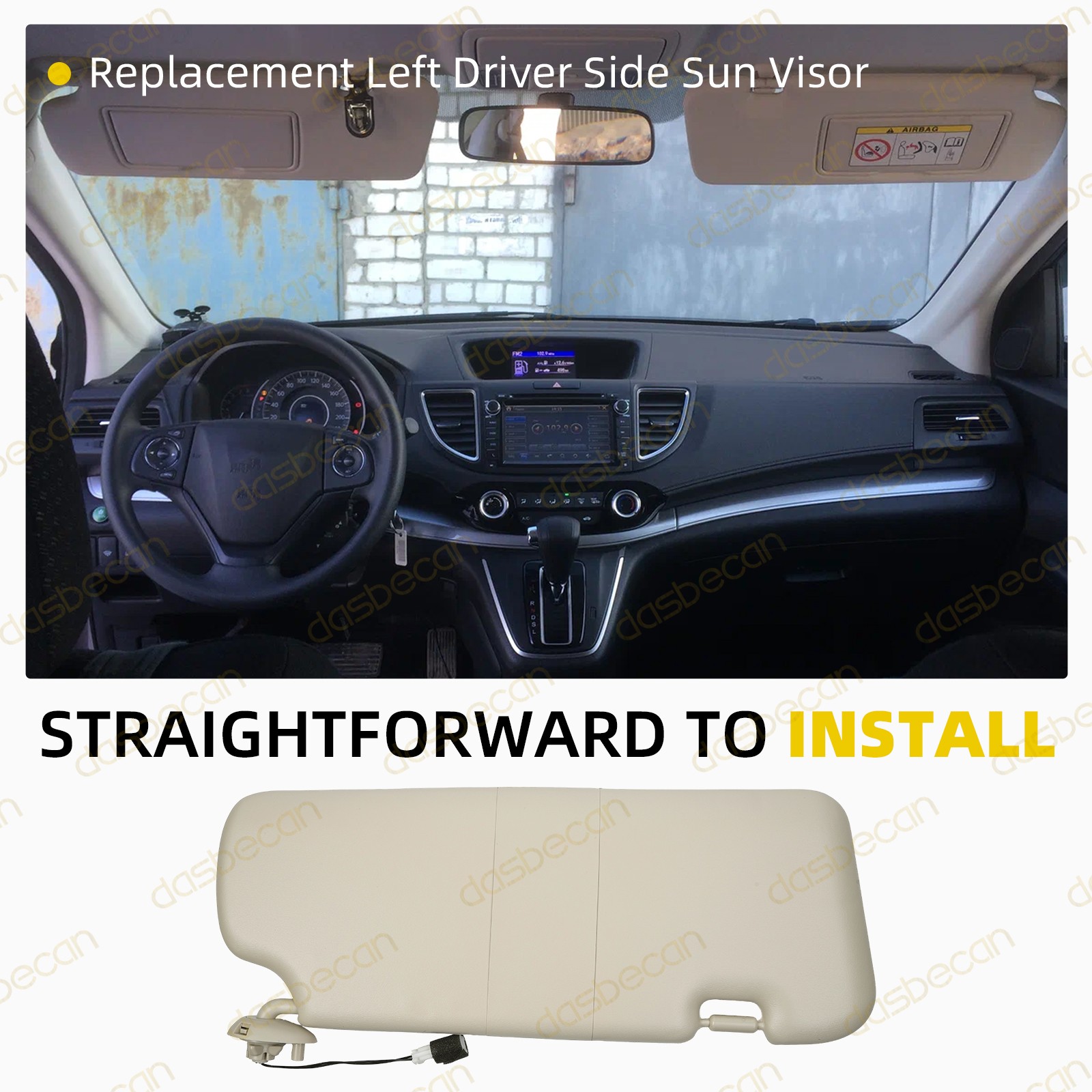 Left Driver Side Beige Sun Visor For Honda CR-V 2012-2016 W/ Light & Mirror