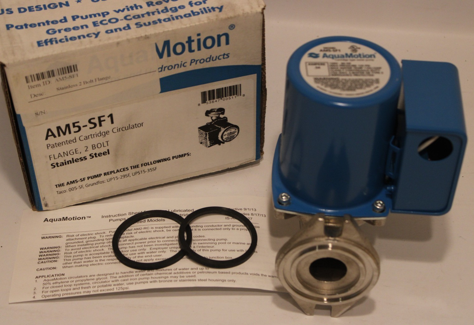 Aquamotion AM5-SF1 - Stain. Steel, Single Speed Water Flanged 2-bolt Circulator