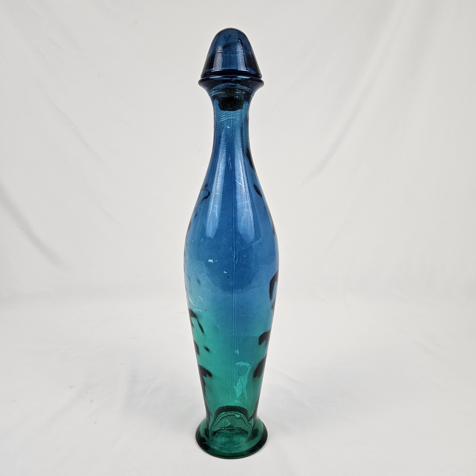 Vintage Blown Glass Decanter Genie Bottle 19” Tall W/ Stopper Blue Flash Pier 1