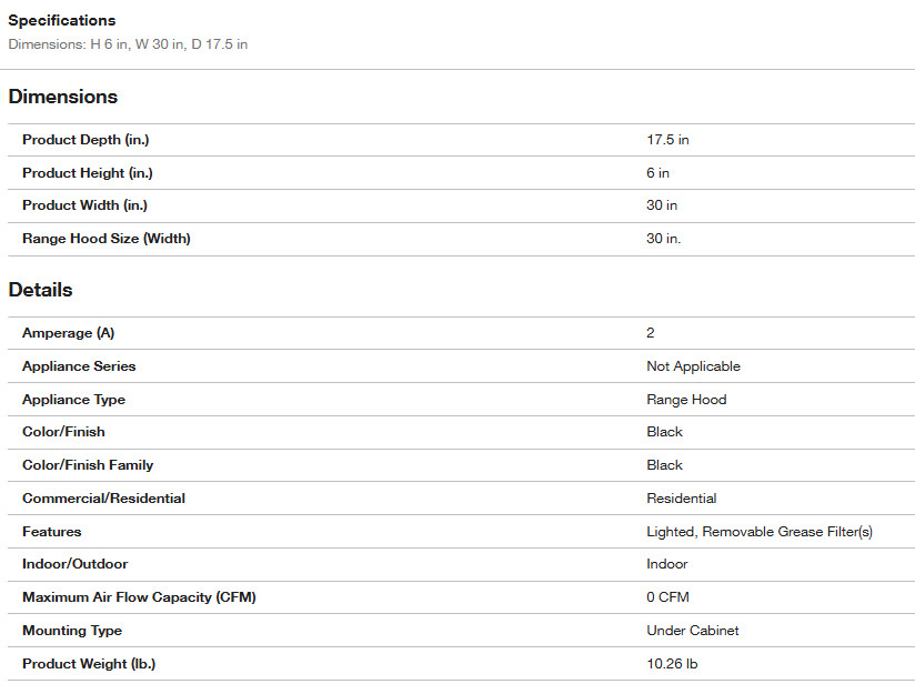 Broan-NuTone RL6200 Series 30" Ductless Under Cabinet Range Hood w/Light - Black