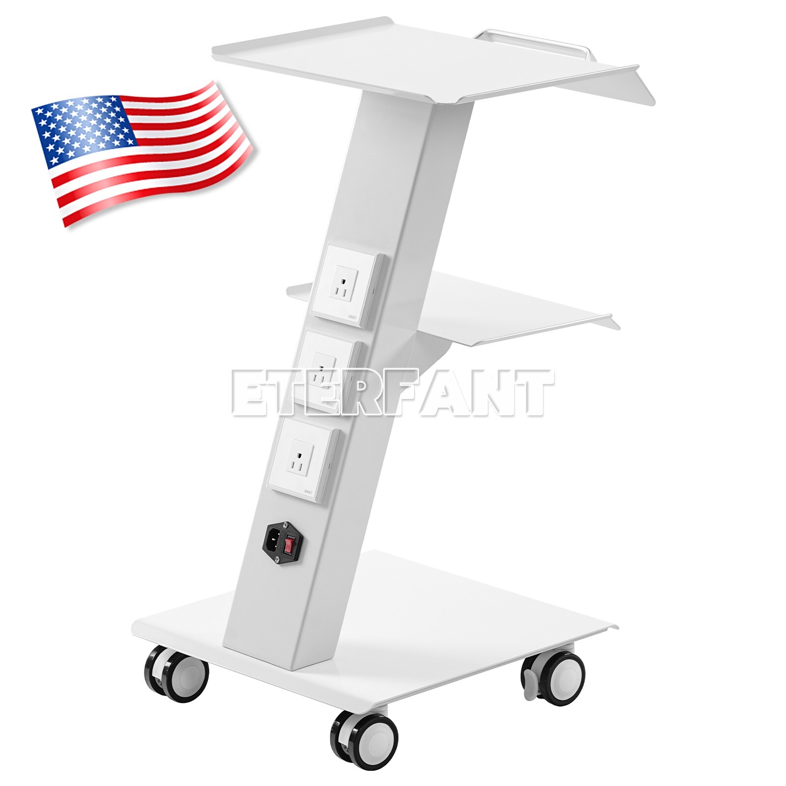 Dental Trolley Mobile Medical Tool Cart Lab Stand 4 Casters Three Layer Serving