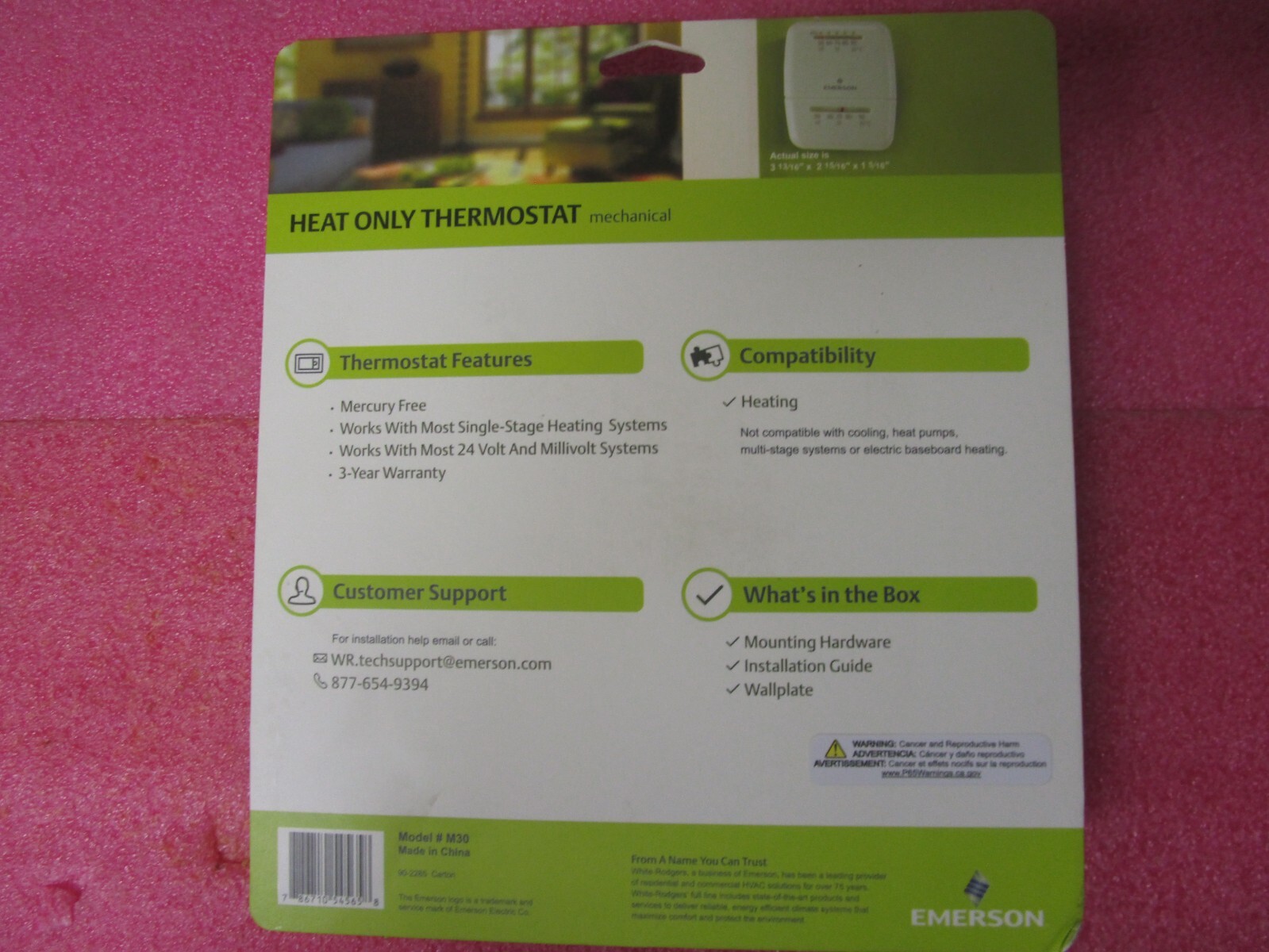 NEW! White Rodgers Emerson Non-Programmable Heat Only Mechanical Thermostat M30