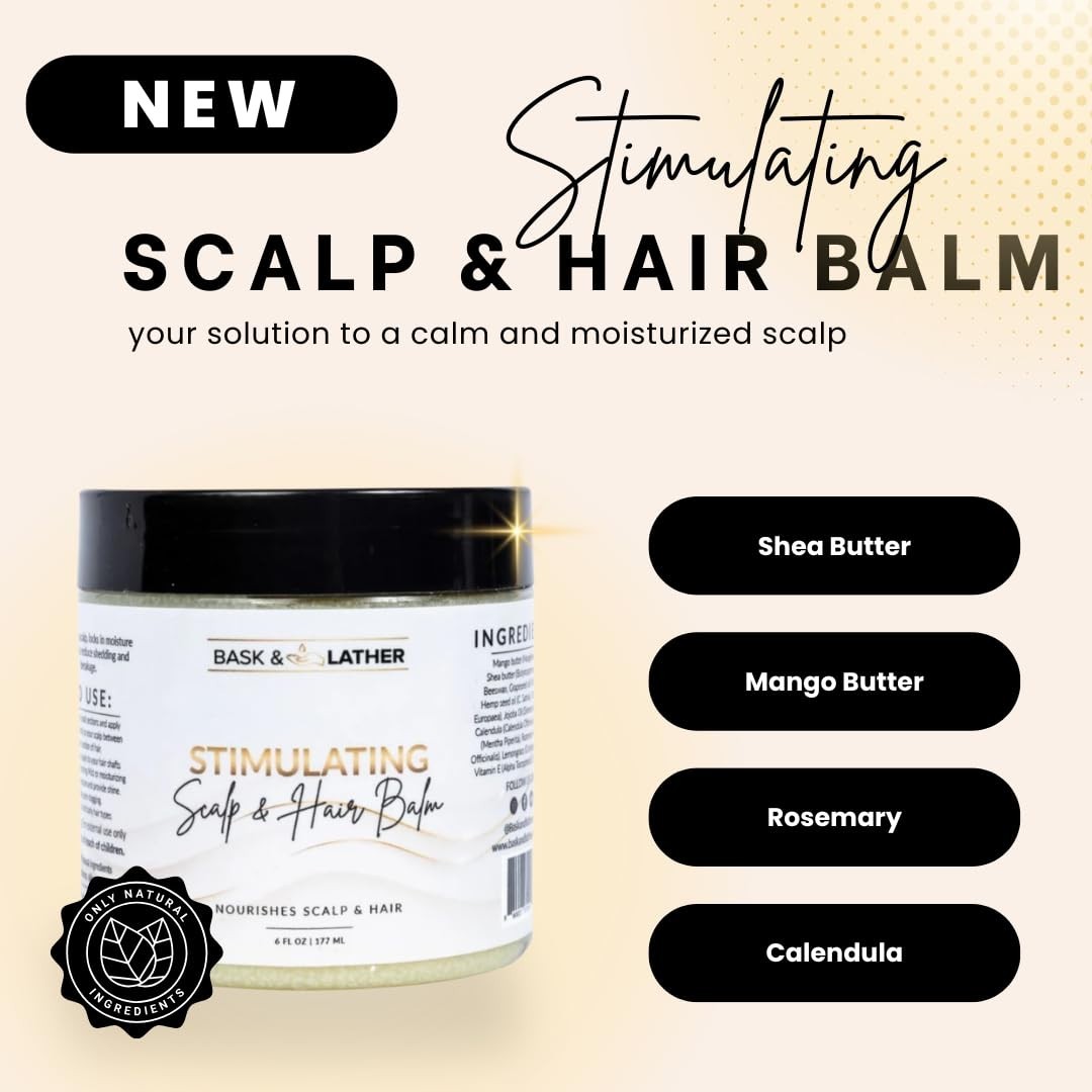 Bask and Lather Stimulating Scalp and Hair Balm for Hair Growth, Mango and Sh