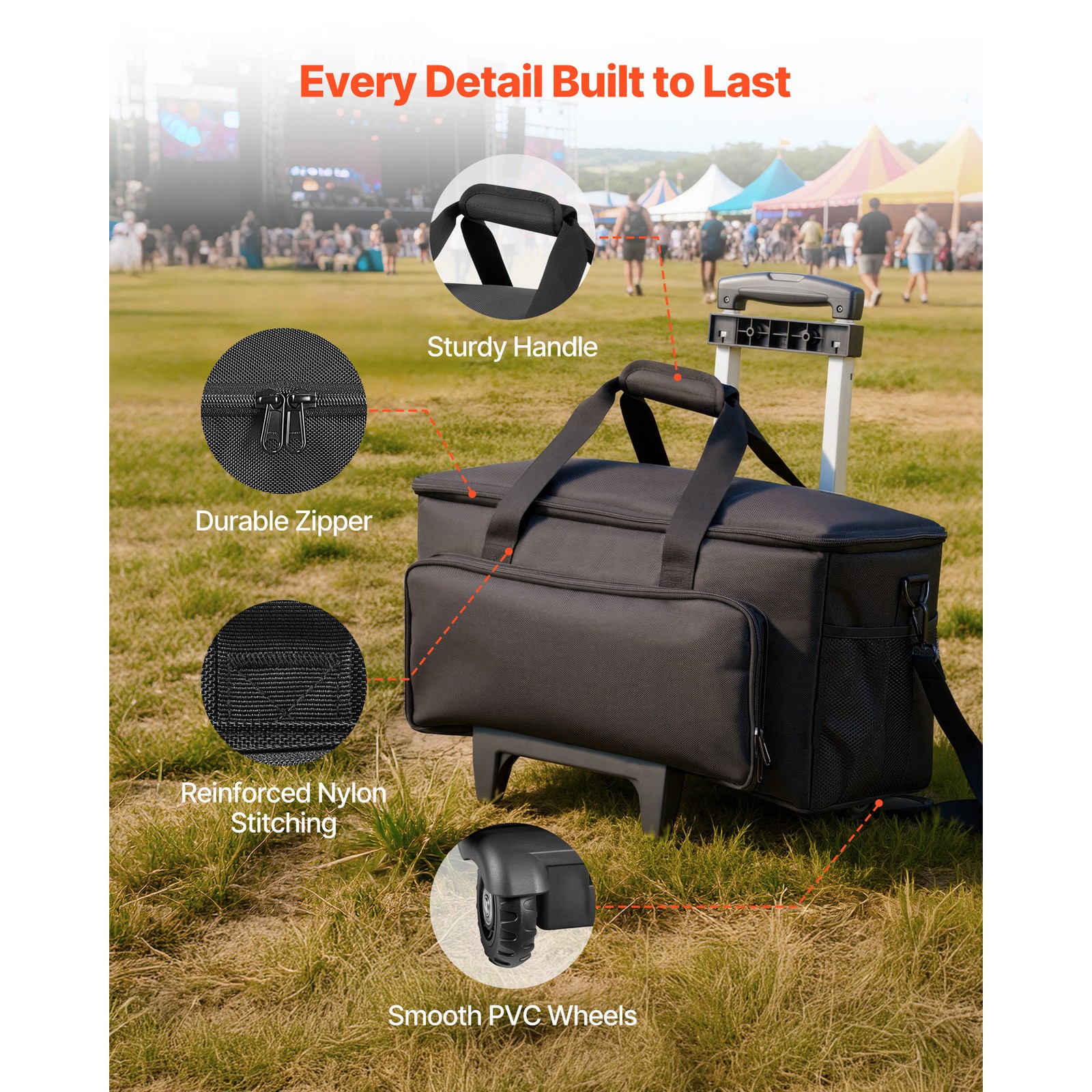 Uimoso Rolling DJ Cable Bag with Wheels, Padded Design, 6 Adjustable Dividers