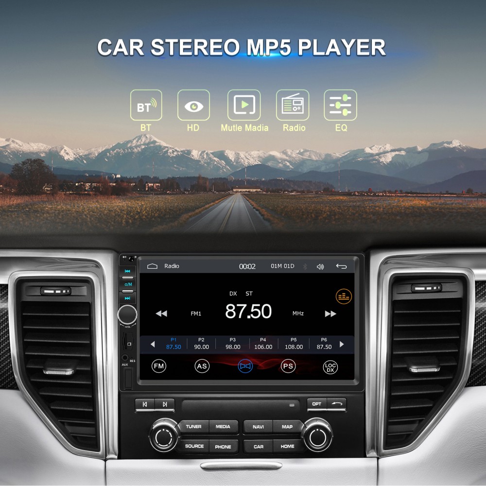 7'' Double 2 Din Car Radio Car Stereo Touch Screen Android Auto BT Apple CarPlay