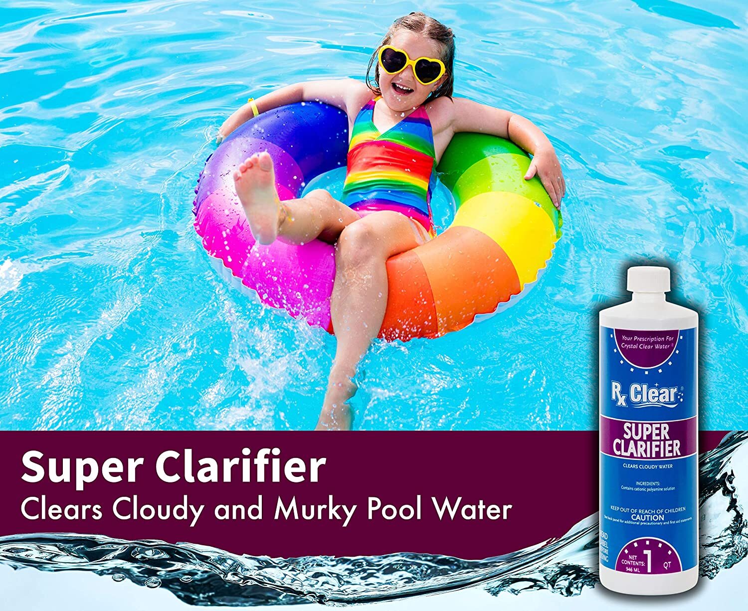 Rx Clear Swimming Pool Chemical Super Clarifier - 32 oz - (Select Quantity)