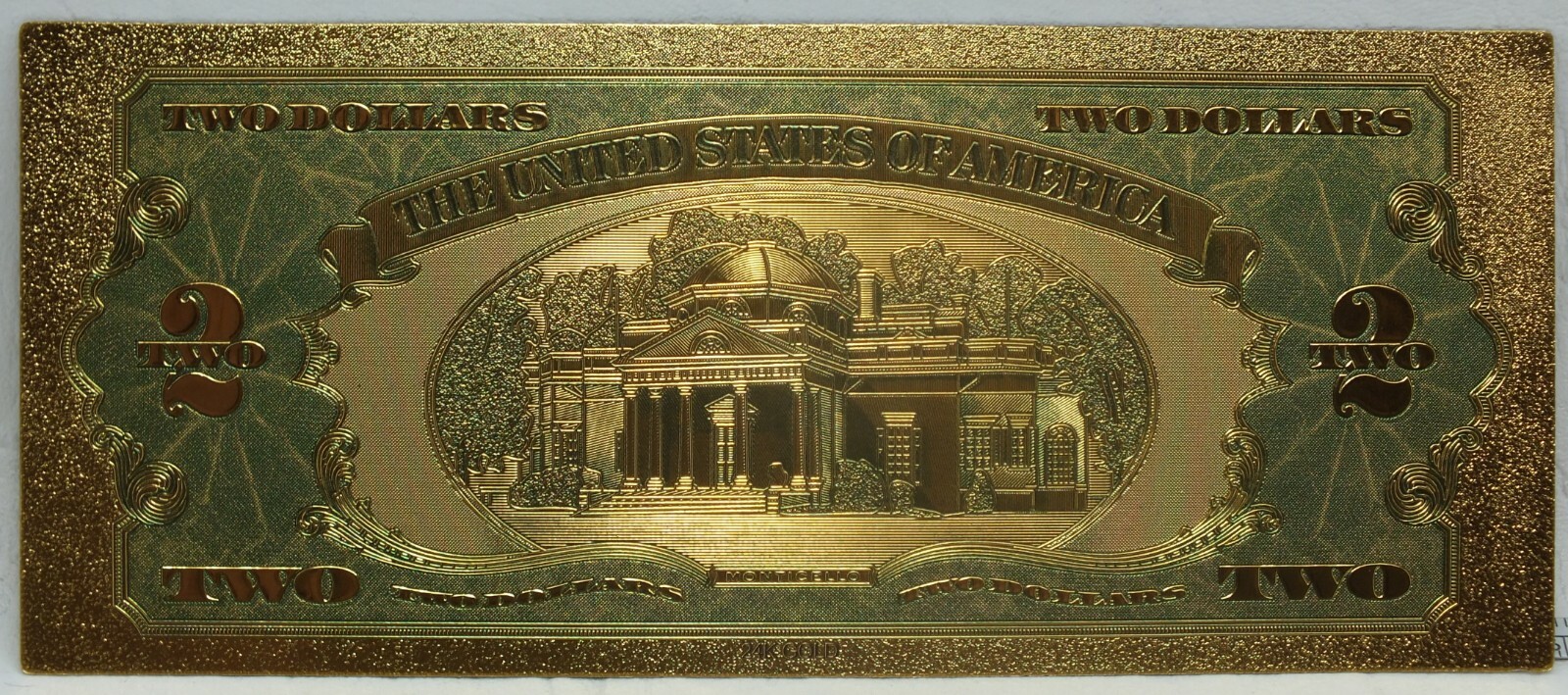 1928 $2 Red Seal Novelty 24K Gold-Plated Foil Note Bill 6" US Legal Tender GFN10