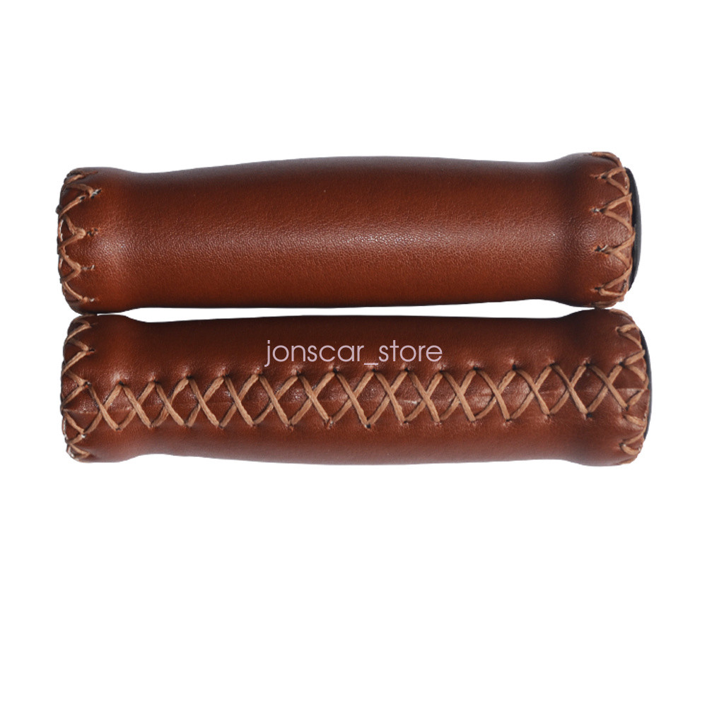 Brown Beach Cruiser Bike Bicycle Leather Handlebar Cover Grips Bar with End Cap