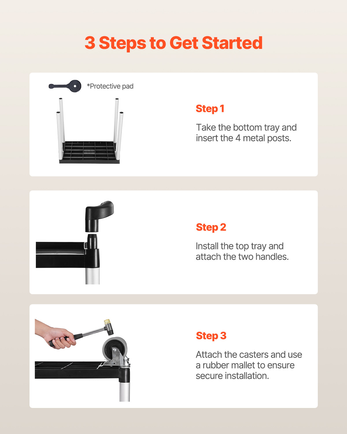 VEVOR Heavy Duty Utility Cart 300 lbs Capacity 2-tier Service Cart with Wheels