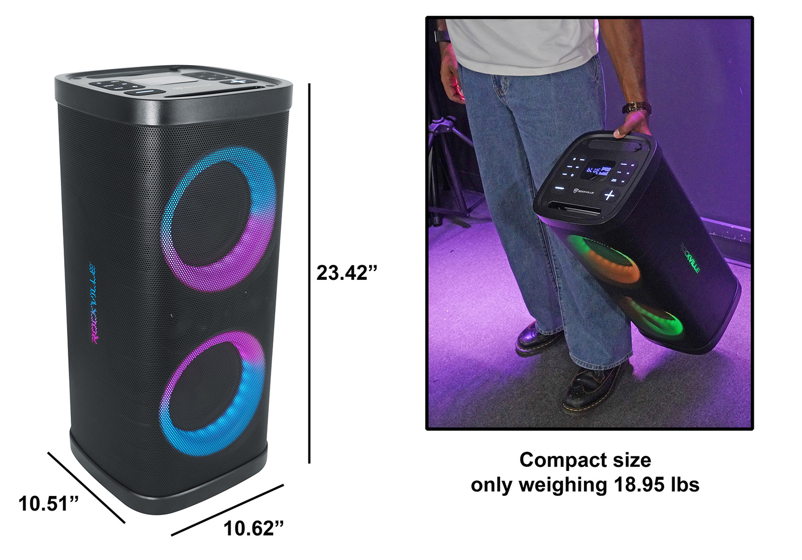 Rockville BASS PARTY 65 V2 1200w Battery Powered LED Bluetooth Speaker Mic Input