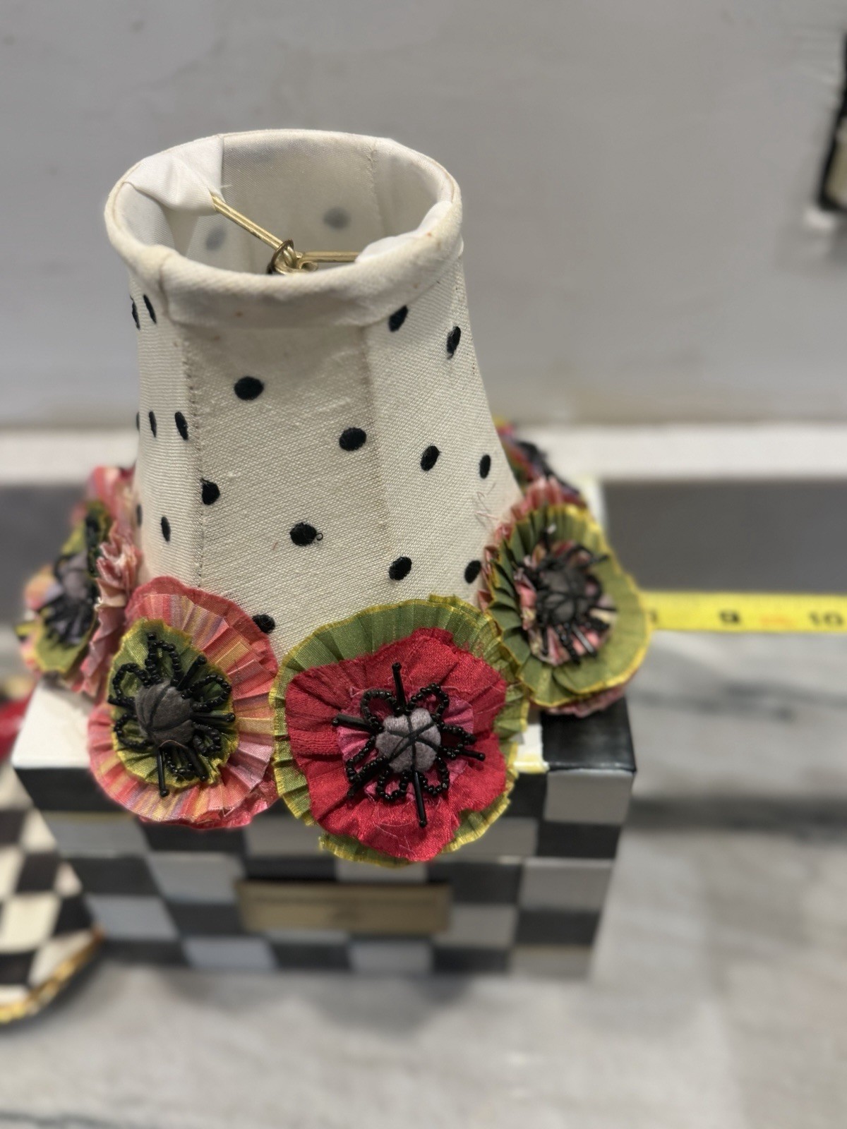 ONE  MacKenzie Childs Poppy  Flower Beaded mini Chandelier Lamp Shade 10 avl