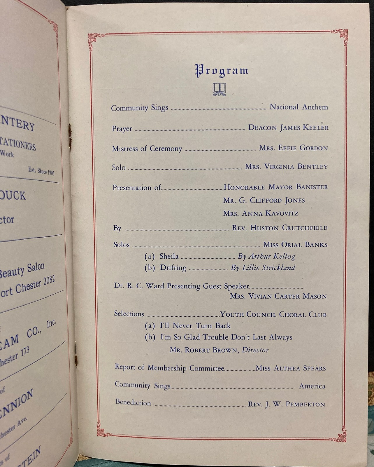 Vintage 1943~African American Community Center~Program~Rye~Port Chester New York