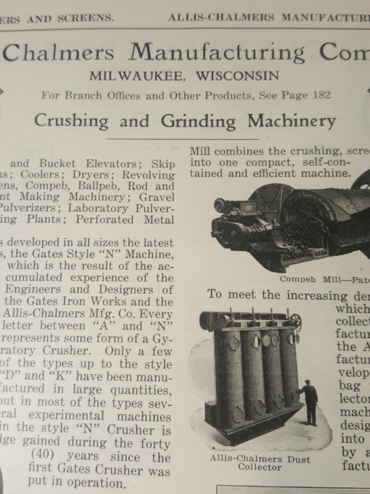 1923 print ad ALLIS-CHALMERS crushing & Grinding equipment Dust Collector
