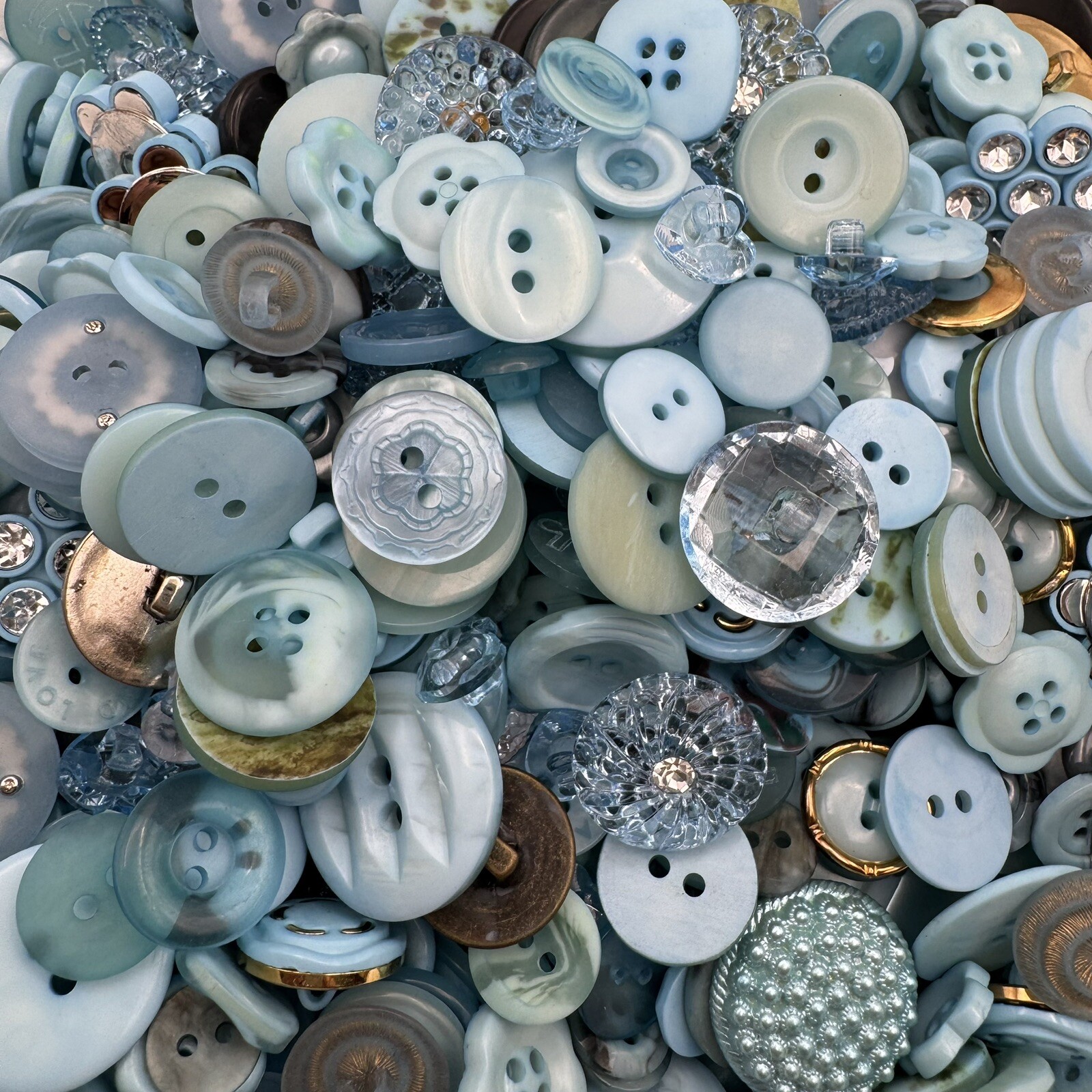 New! Mixed Lot Dyed Aqua/Lt Blue Premium Buttons All Sizes For Embellishments