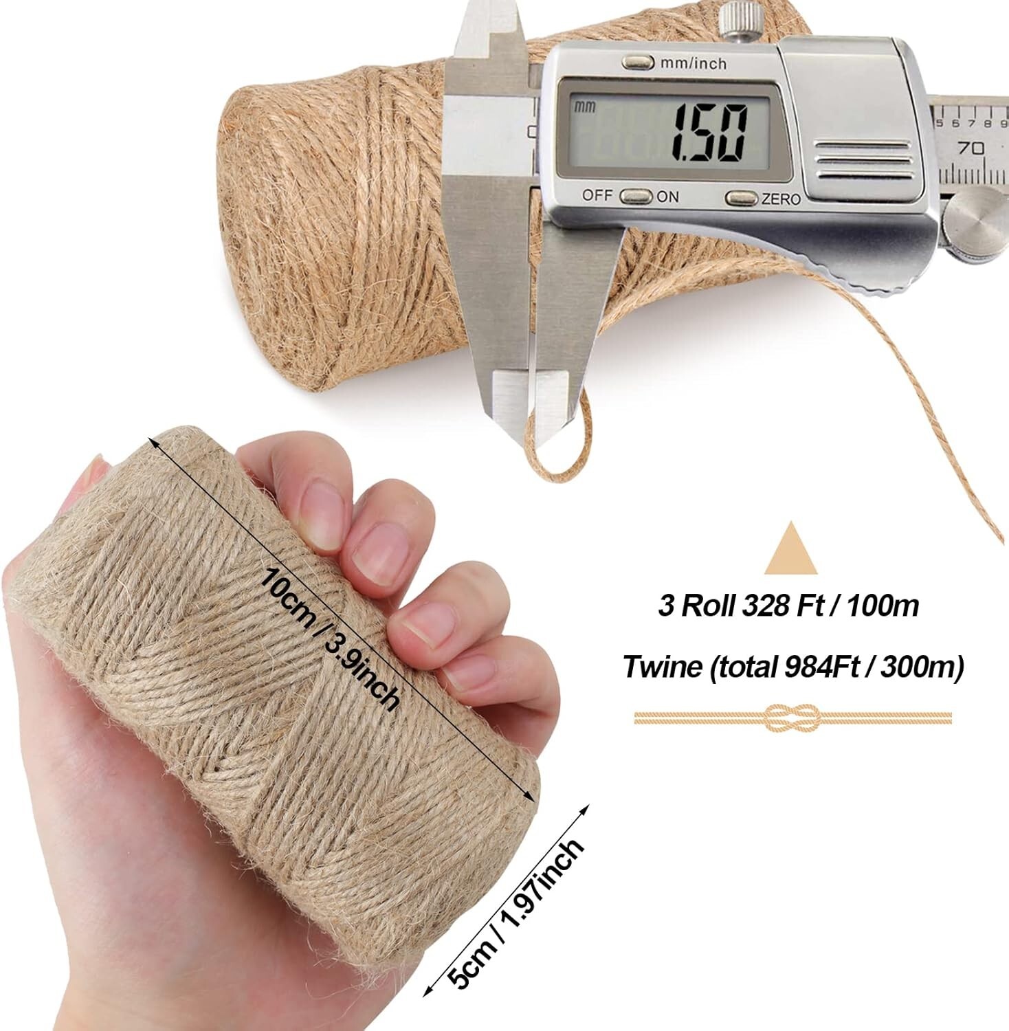 984 FT Natural Jute Twine, Twine String, 3ply Thin Ribbon Hemp Twine, Twine for