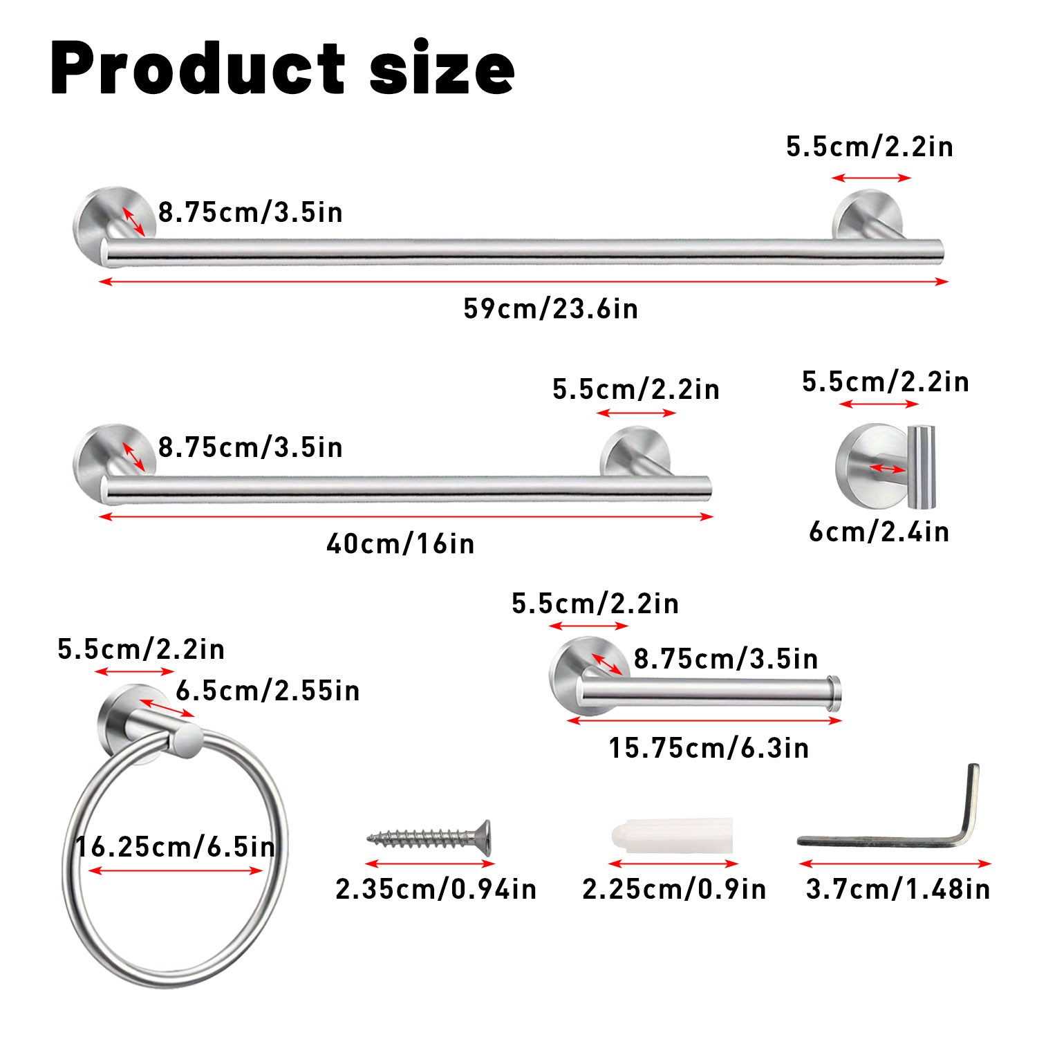 10 Piece Bathroom Hardware Accessories Set with 23.6" Towel Bar - Brushed Nickel