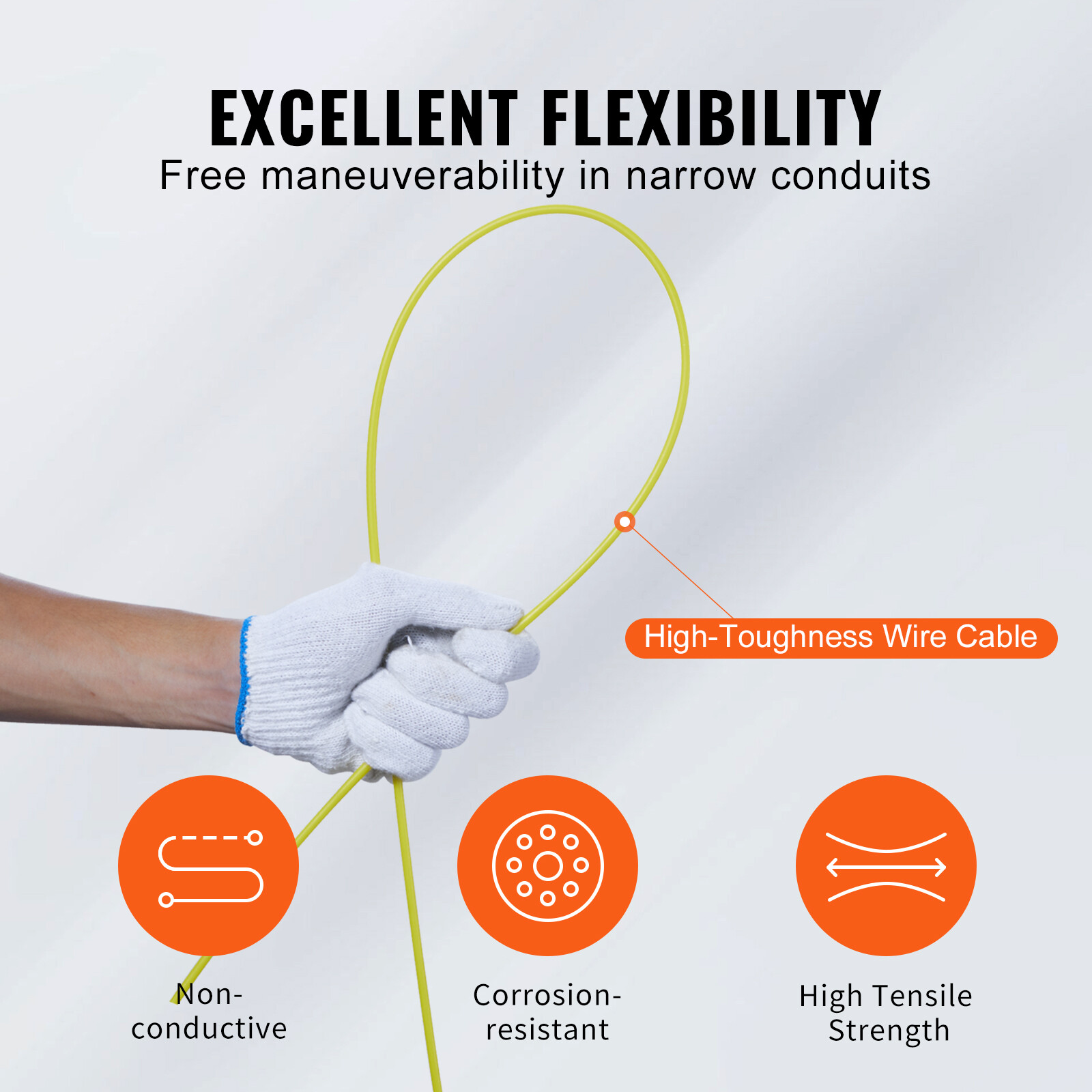 VEVOR Fish Tape Wire Cable Line Puller 100ft 3/16in Fiberglass High Plastic Case