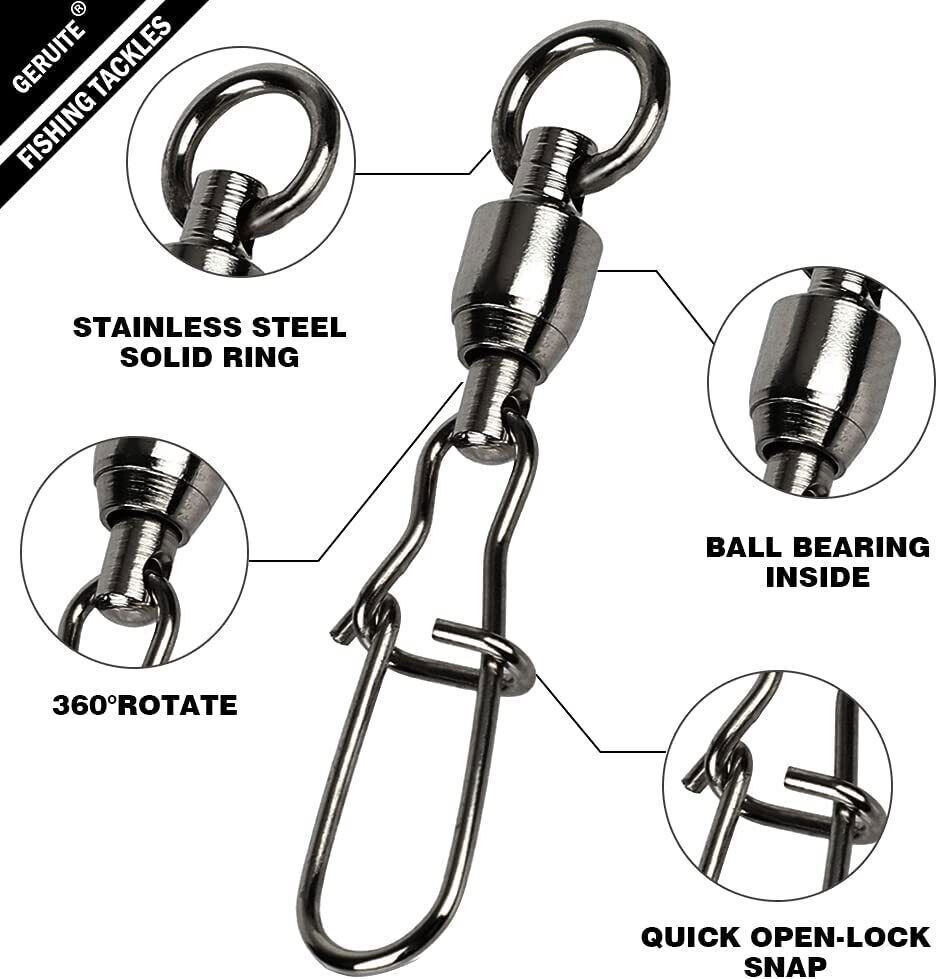 20~100Pcs Ball Bearing Snap Swivels with Crane Duo Lock Snap Tackle 22LB~276LB