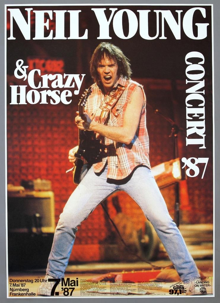 NEIL YOUNG rare vintage original Nuremberg 1987 concert poster LANDING ON WATER