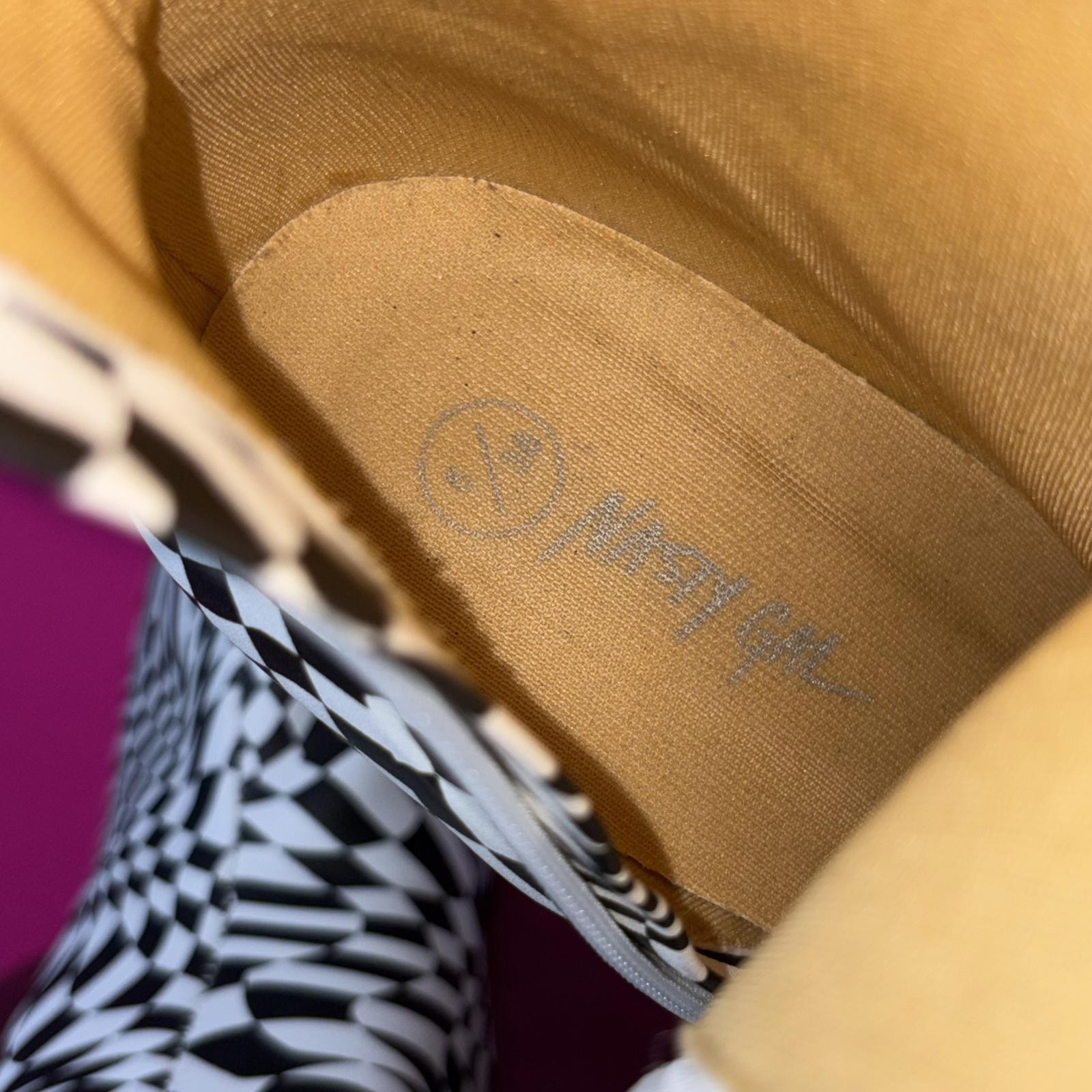 Nasty Gal Black White Wavy Checkered Platform Heeled Boot US 7