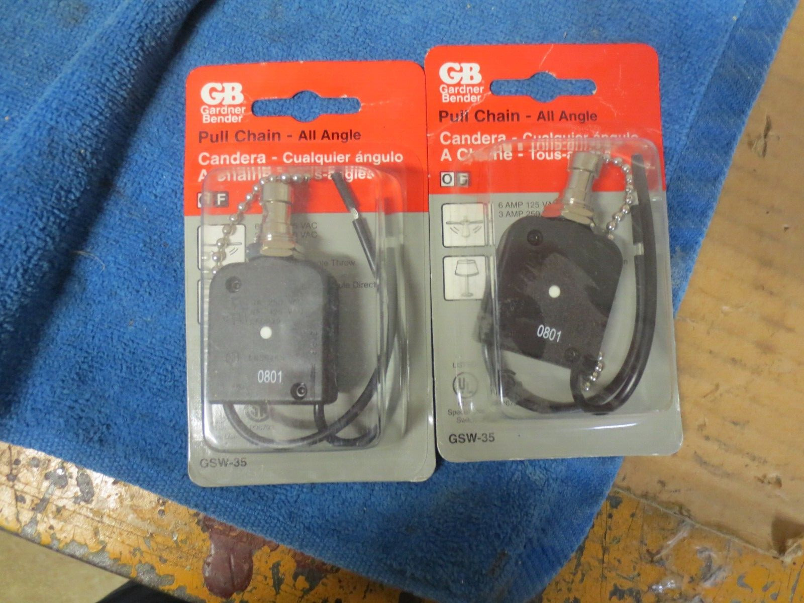 Lot of 2 Gardner Bender GSW-35 SPST On/Off Nickel All Angle Pull-Chain Switch