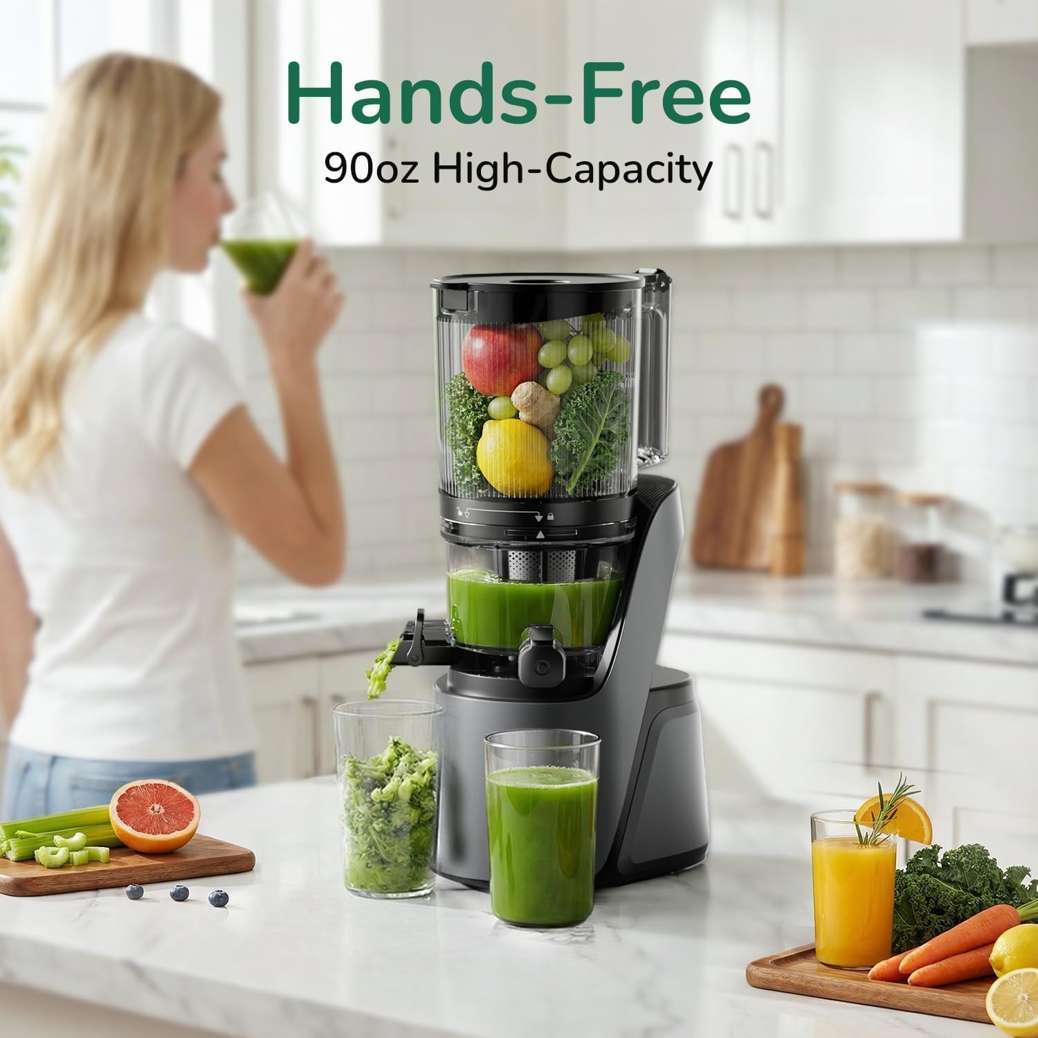 Canoly C16 Cold Press Juicer, 6" Extra Wide Feed Chute, 3-IN-1 Strainers (Juice