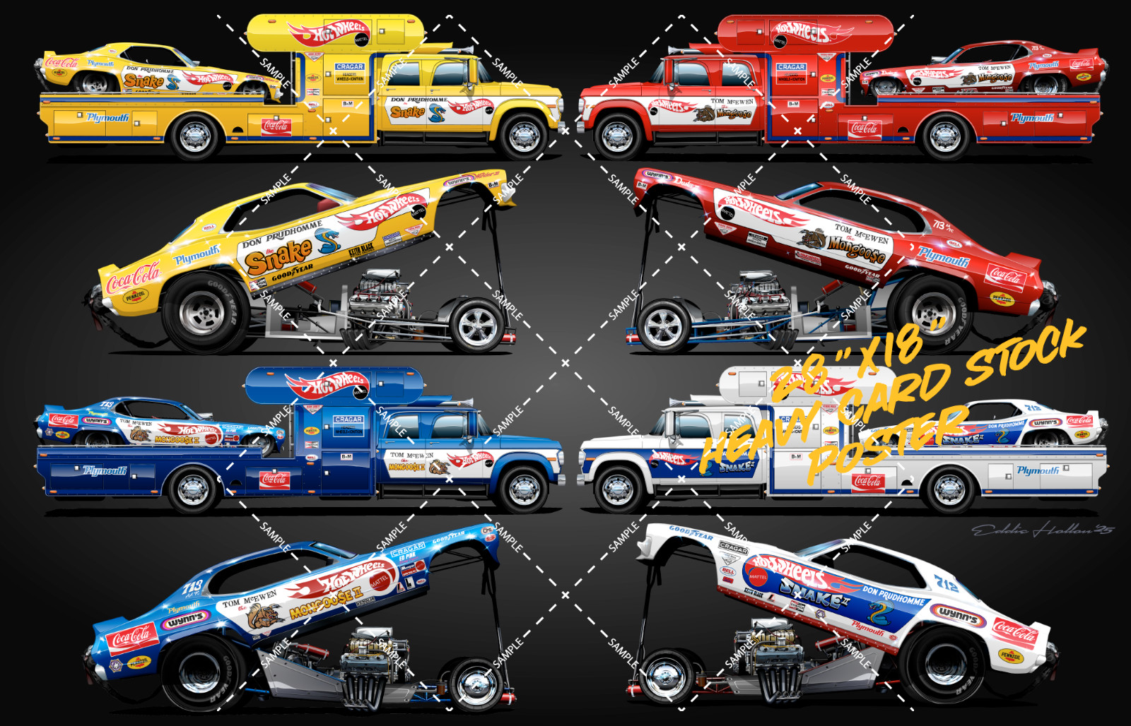 Snake & Mongoose I & II Funny Car & Hauler 28X18" Poster 026