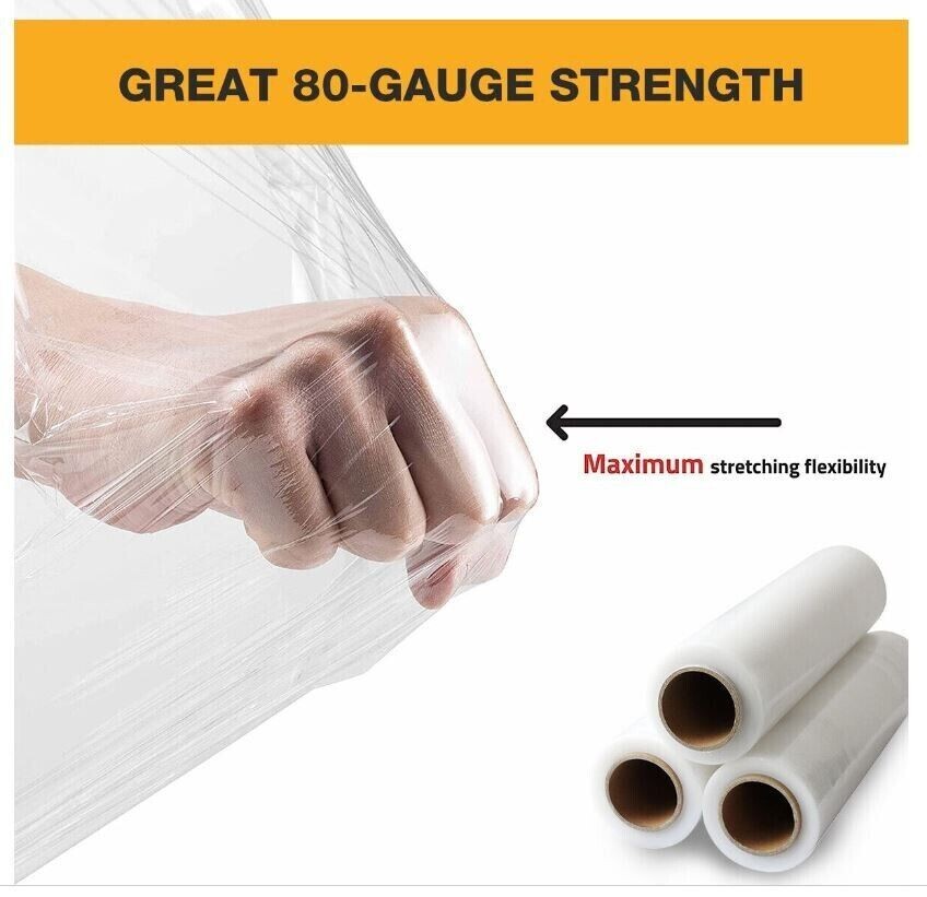 4 Roll 18" x 1000 FT 4 rolls Pallet wrap Clear Wrap Stretch Film Shrink 80 Gauge