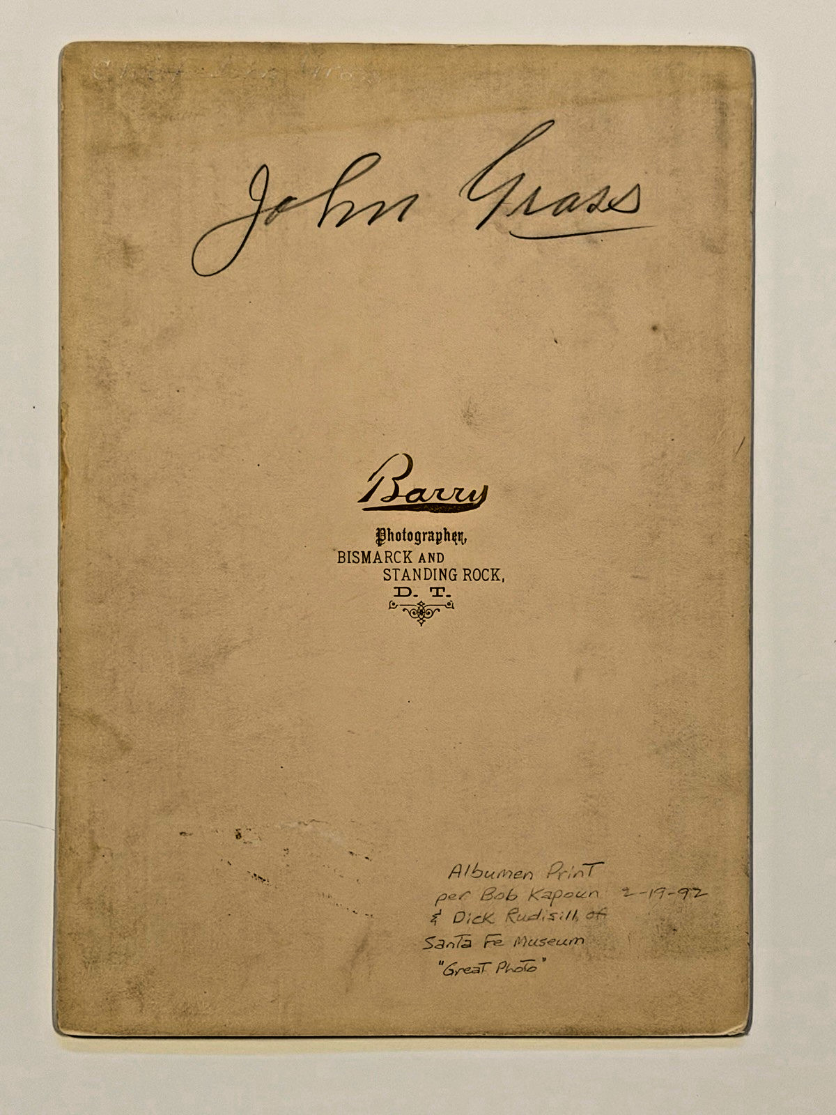 Antique Native American Indian Albumen Print "Chief John Grass" By: D. F. Barry