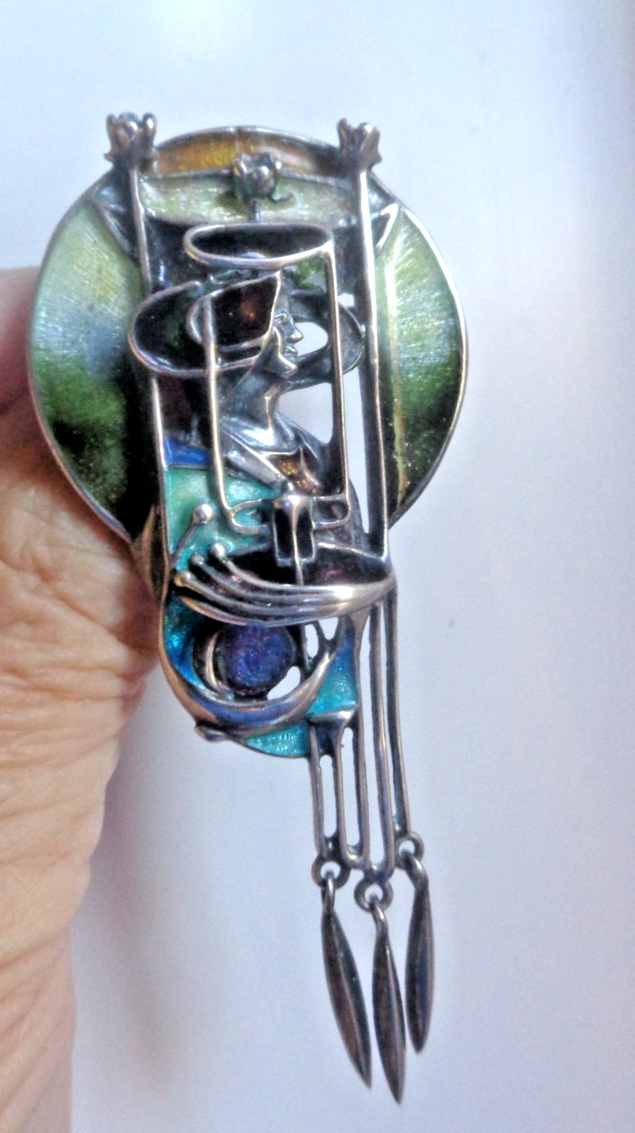Pat Cheney Silver Pendant Brooch Scottish Sterling Enamel Art Nouveau Mackintosh