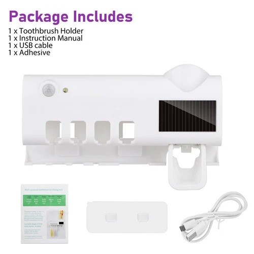 UV Light Toothbrush Sterilizer Holder & Automatic Toothpaste Dispenser Cleaner