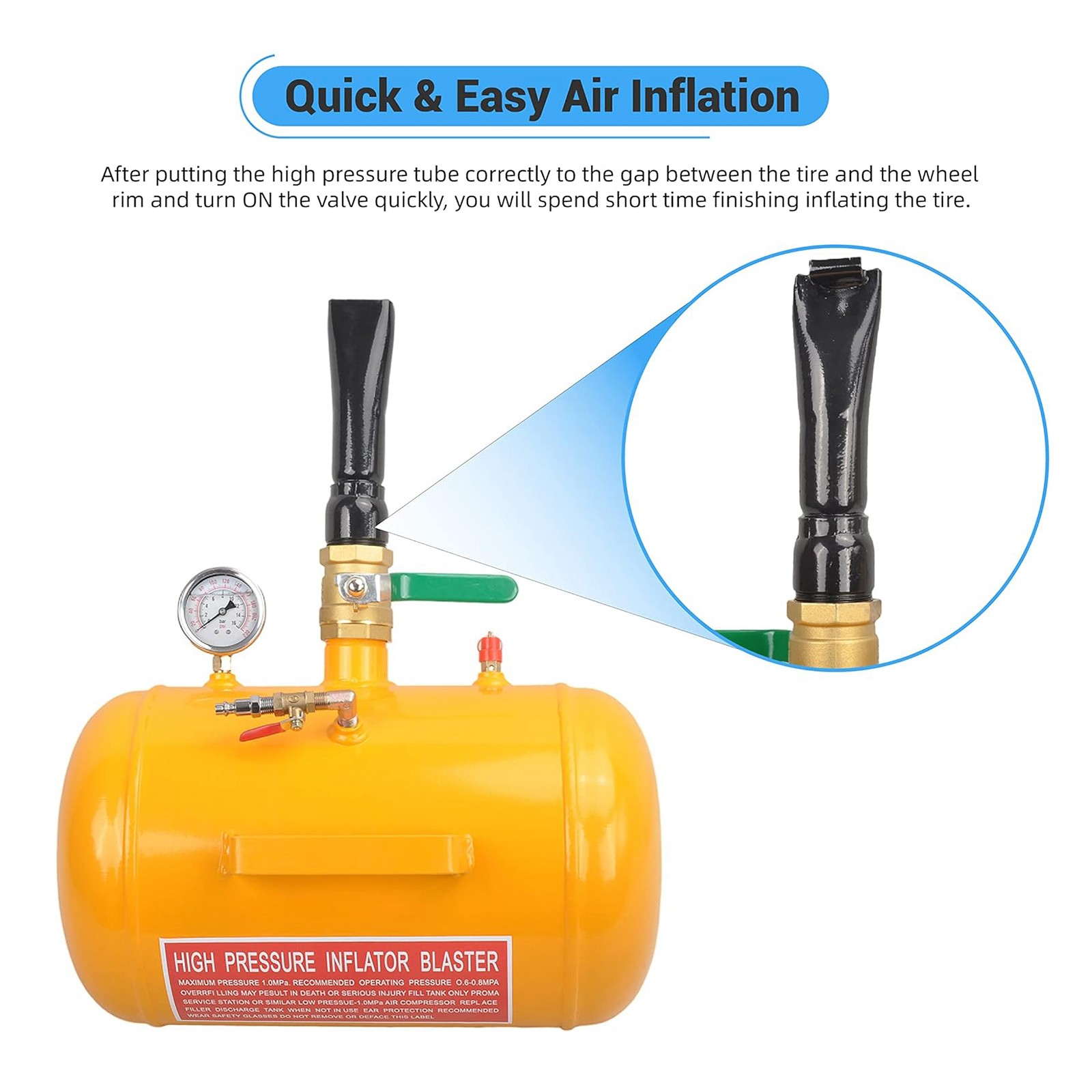 5 Gallon Air Tire Bead Seater 145PSI Blaster Tool Seating Inflator w/Gauge Gold