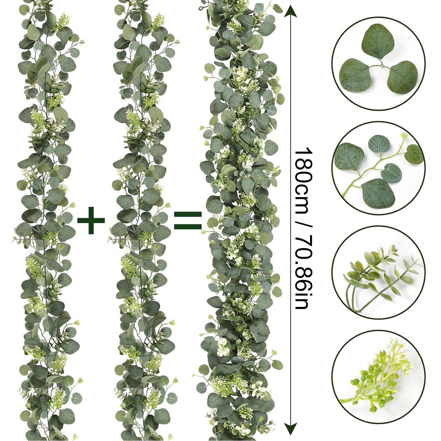 2x Artificial Eucalyptus Garland,Eucalyptus Leaves Table Greenery Garland Wreath