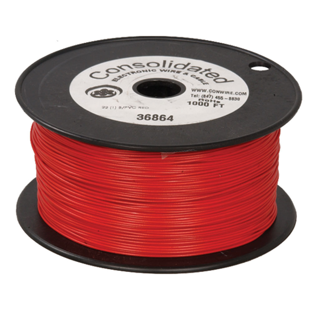 22 AWG Red Solid Tinned-Copper Hook-Up Wire 1000 Feet