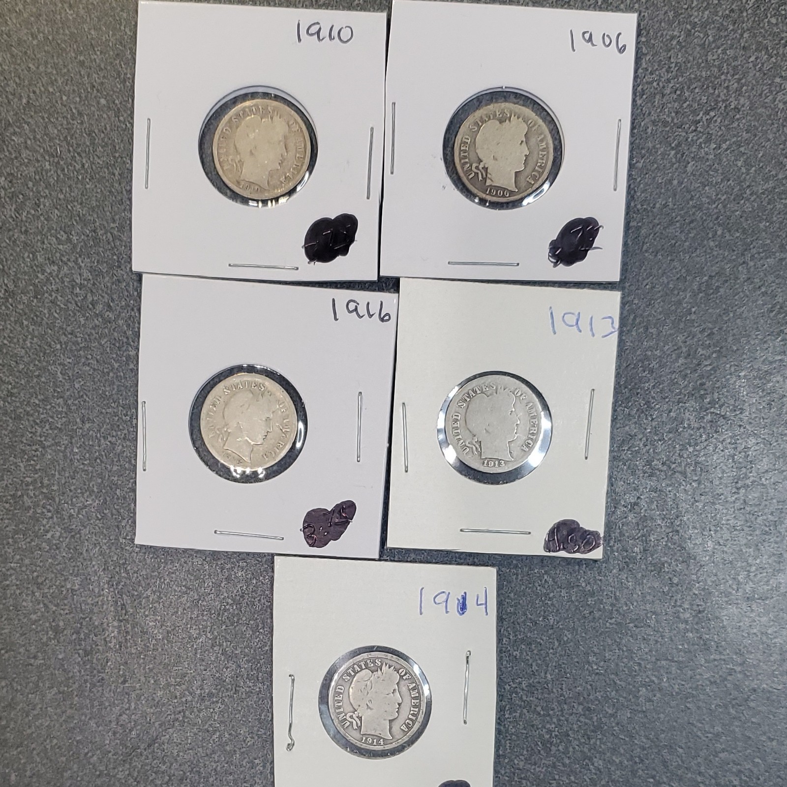 Barber Dime Silver 10C Lot of 5 Coins. #278