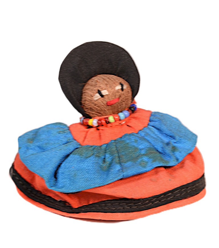 Seminole Mini Doll   Early 20th Century  Size 2" H x 3" D  Palmetto Fronds