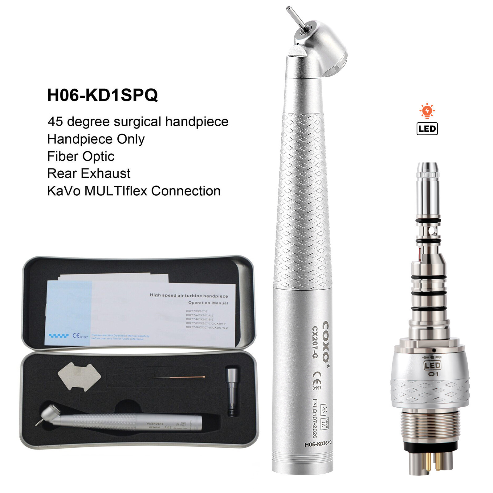 COXO Dental Surgical Handpiece 45 Degree LED High Speed Air Turbine 6 Holes