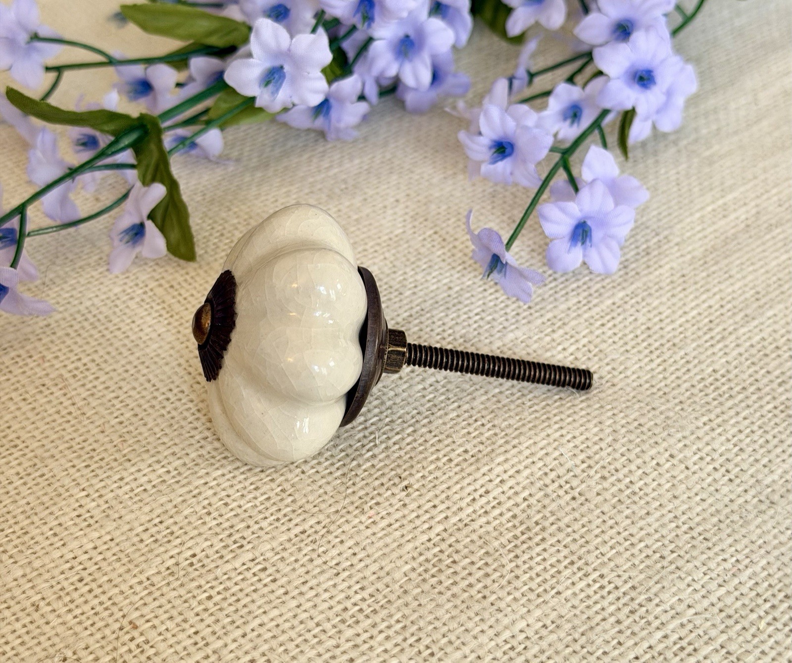 Large Ivory White Porcelain Cabinet Knobs Drawer Pulls Antique Crackled Design