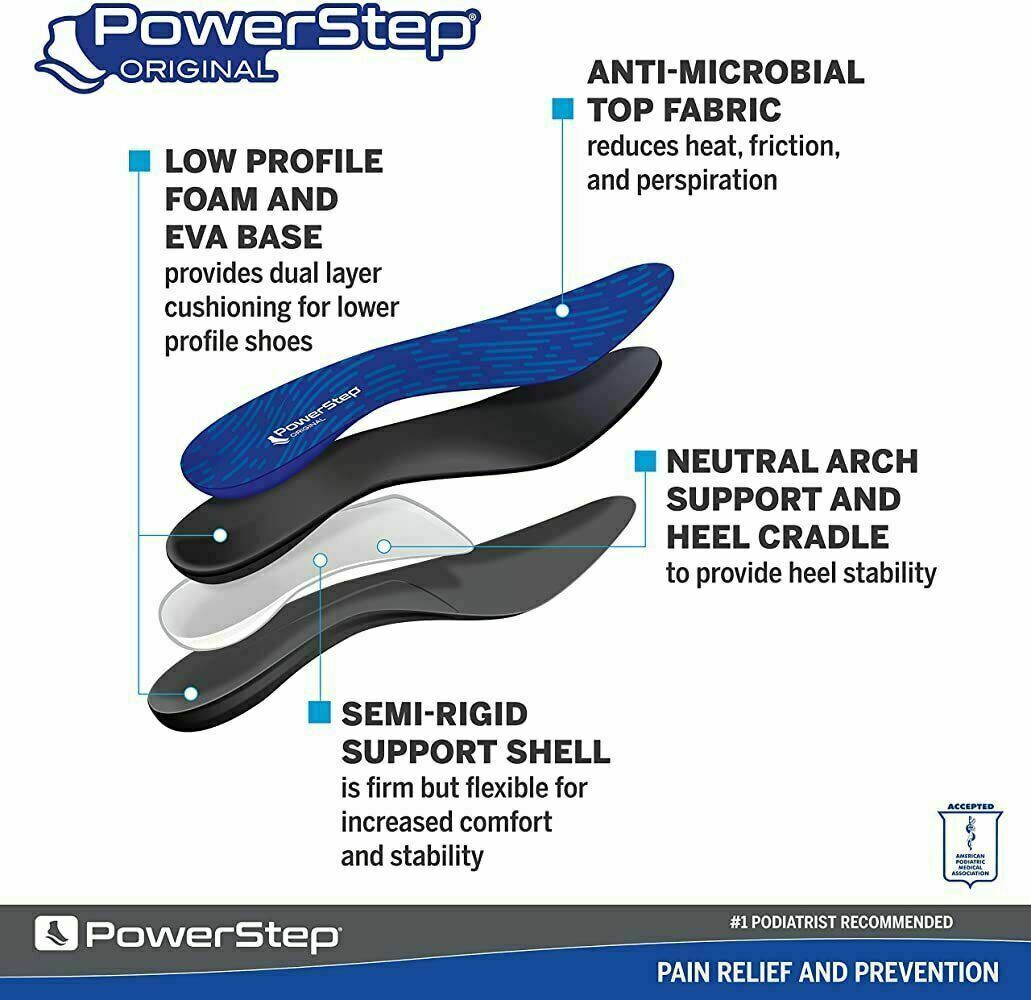Powerstep Original Insole Full Length Inserts Orthotic Arch Support-Made in USA