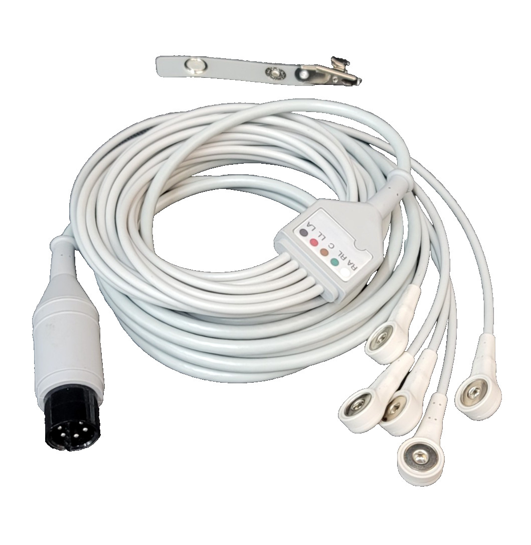 Welch Allyn ECG Cable 6 Pin 5 Leads Snap AHA Compatible 12' 008-0313-00