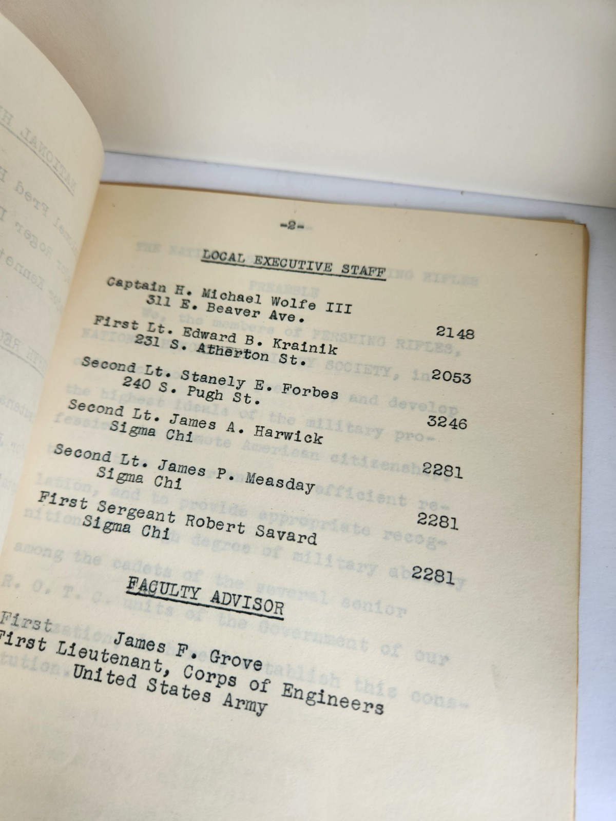 WWII 1942 US Military Cadets National Society PERSHING RIFLES 5TH Regiment PA