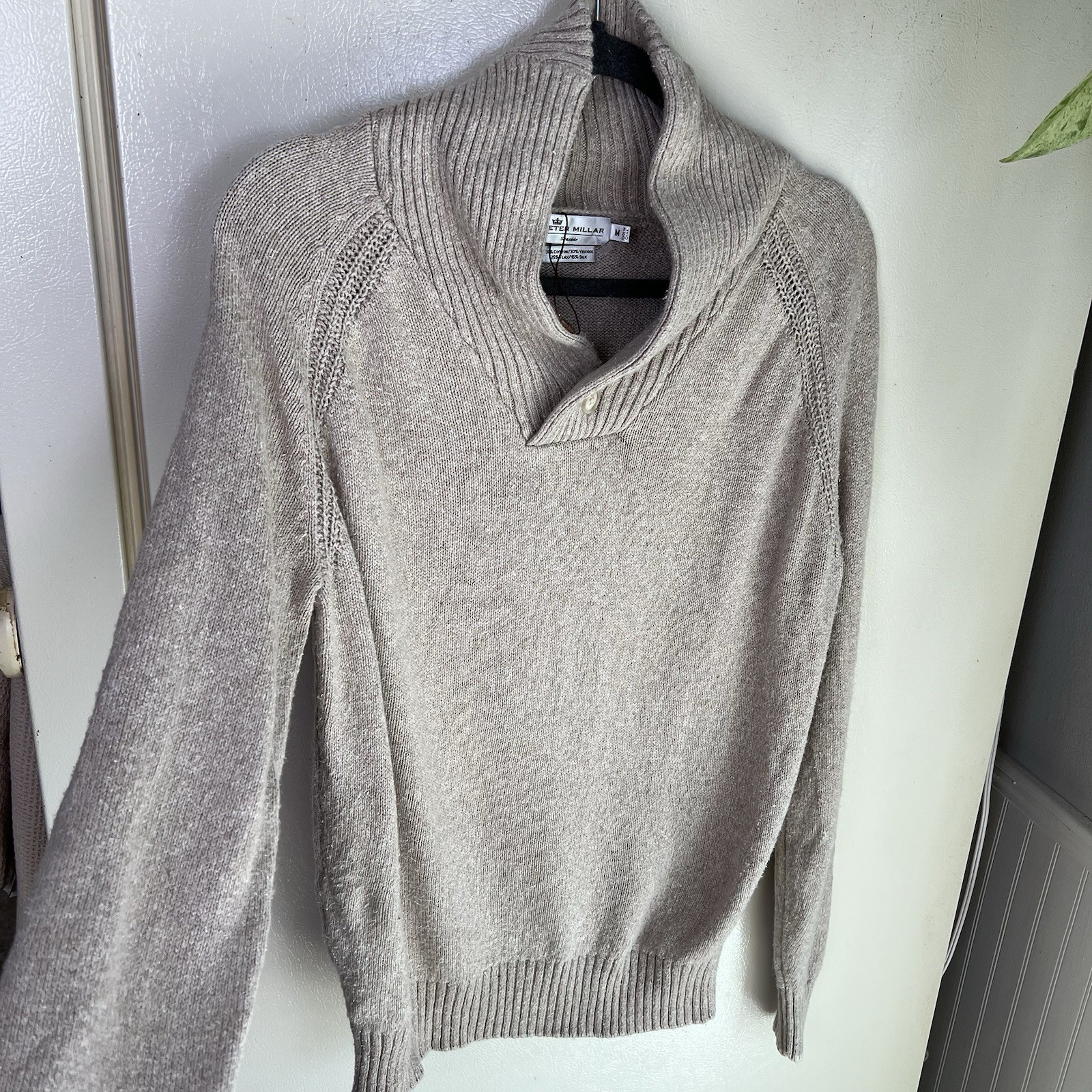 Peter Millar Mountainside Seaside Shawl Collar Sweater In Sand Men Size Medium