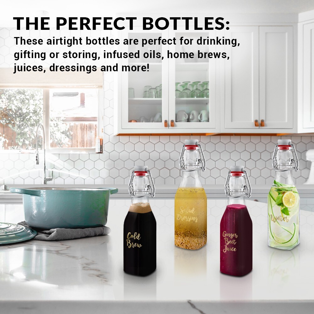 Nevlers 8.5 Oz. Airtight Glass Swing Top Bottles + Accessories (Pack of 6)