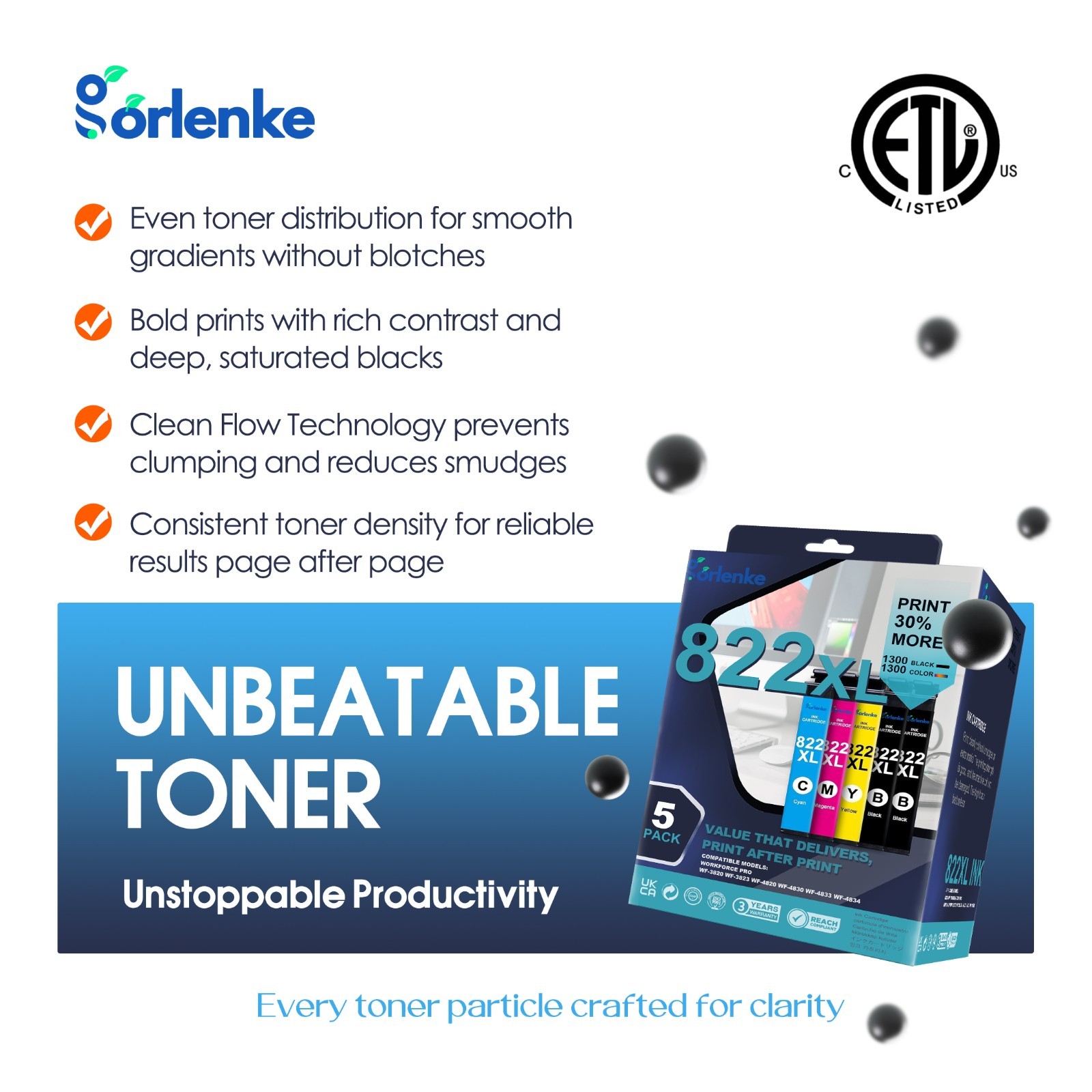 5PK 822XL Ink Cartridges For Epson WF-3820 WF-4833 WF-3823 WF-4830