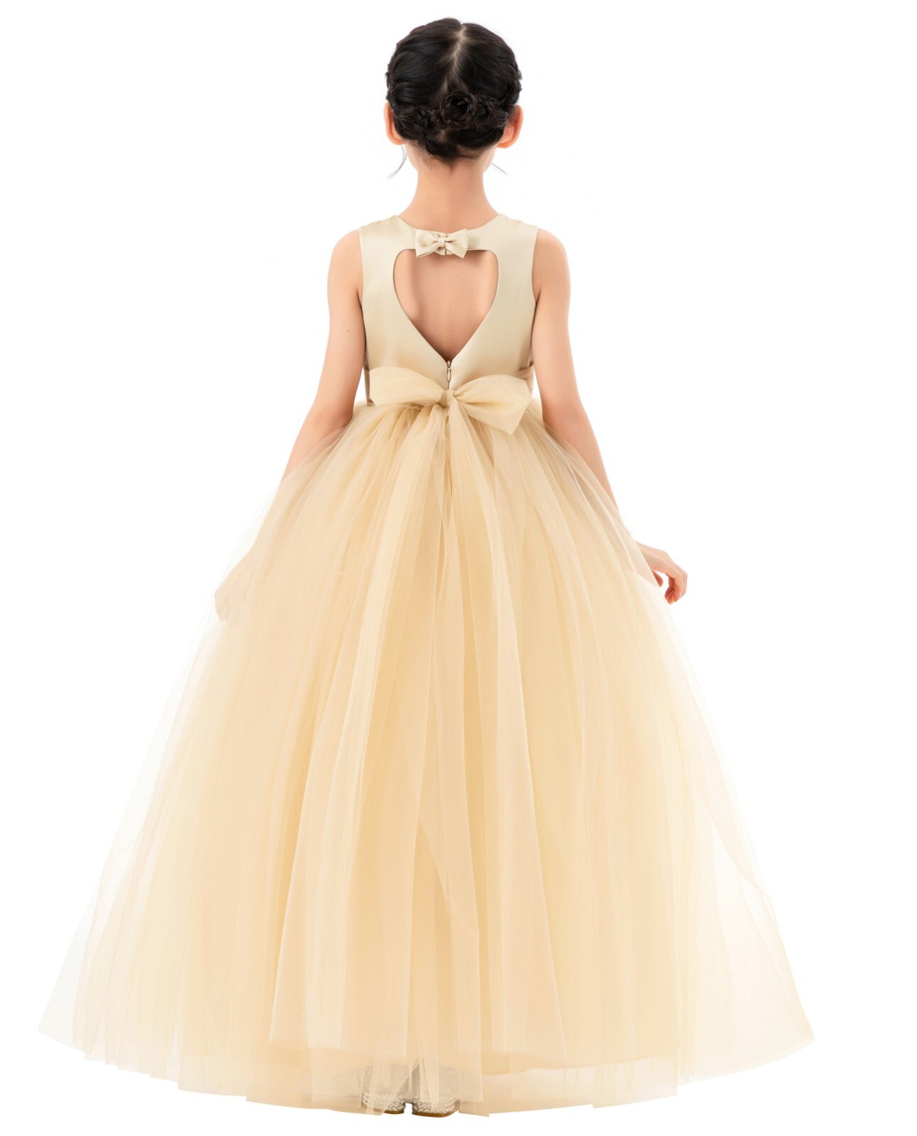 Satin Heart Cutout Tulle Flower Girl Dress Wedding Pageant Dresses Toddler Dress