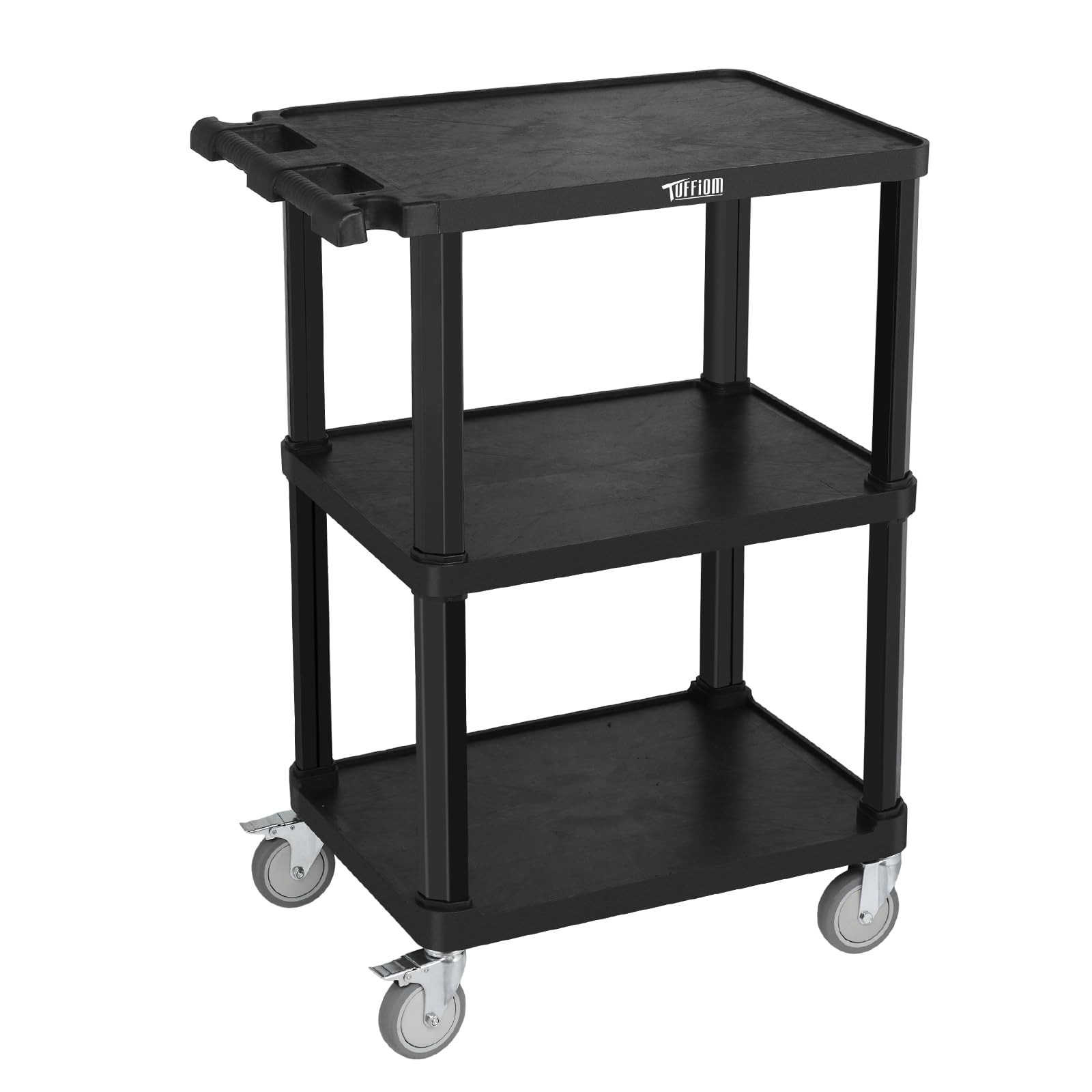 3-Tier Plastic Service Utility Cart, Rolling Flat Cart with Wheels,Black