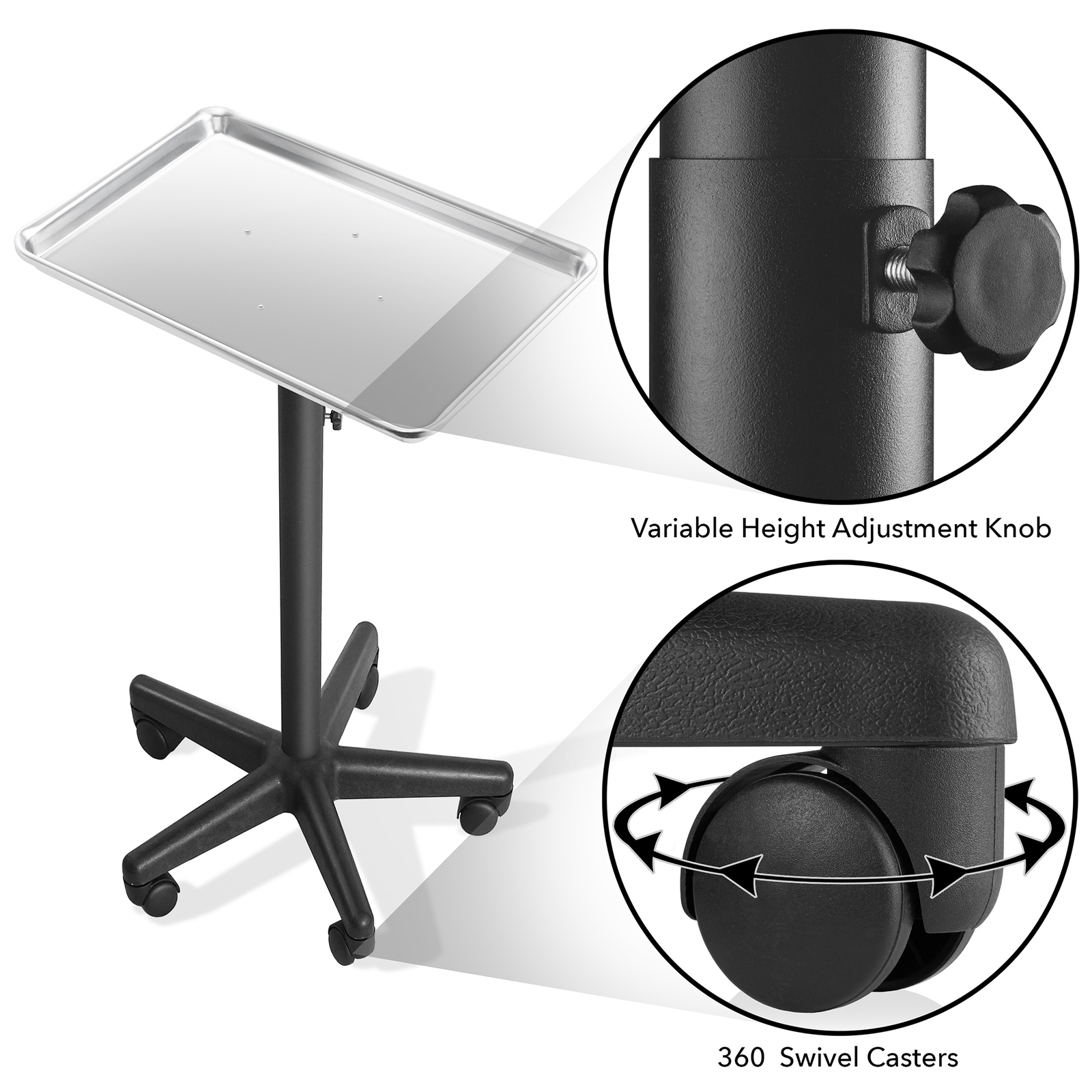 Professional Aluminum Salon Rolling Utility Tray Cart Medical Tattoo