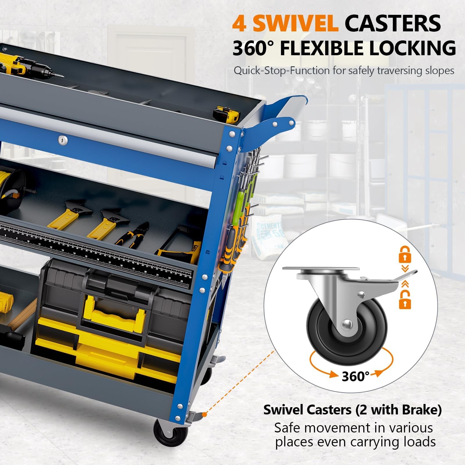 Heavy Duty 3 Tier Rolling Tool Cart,440LBS Mechanic Tool Cart with Drawers